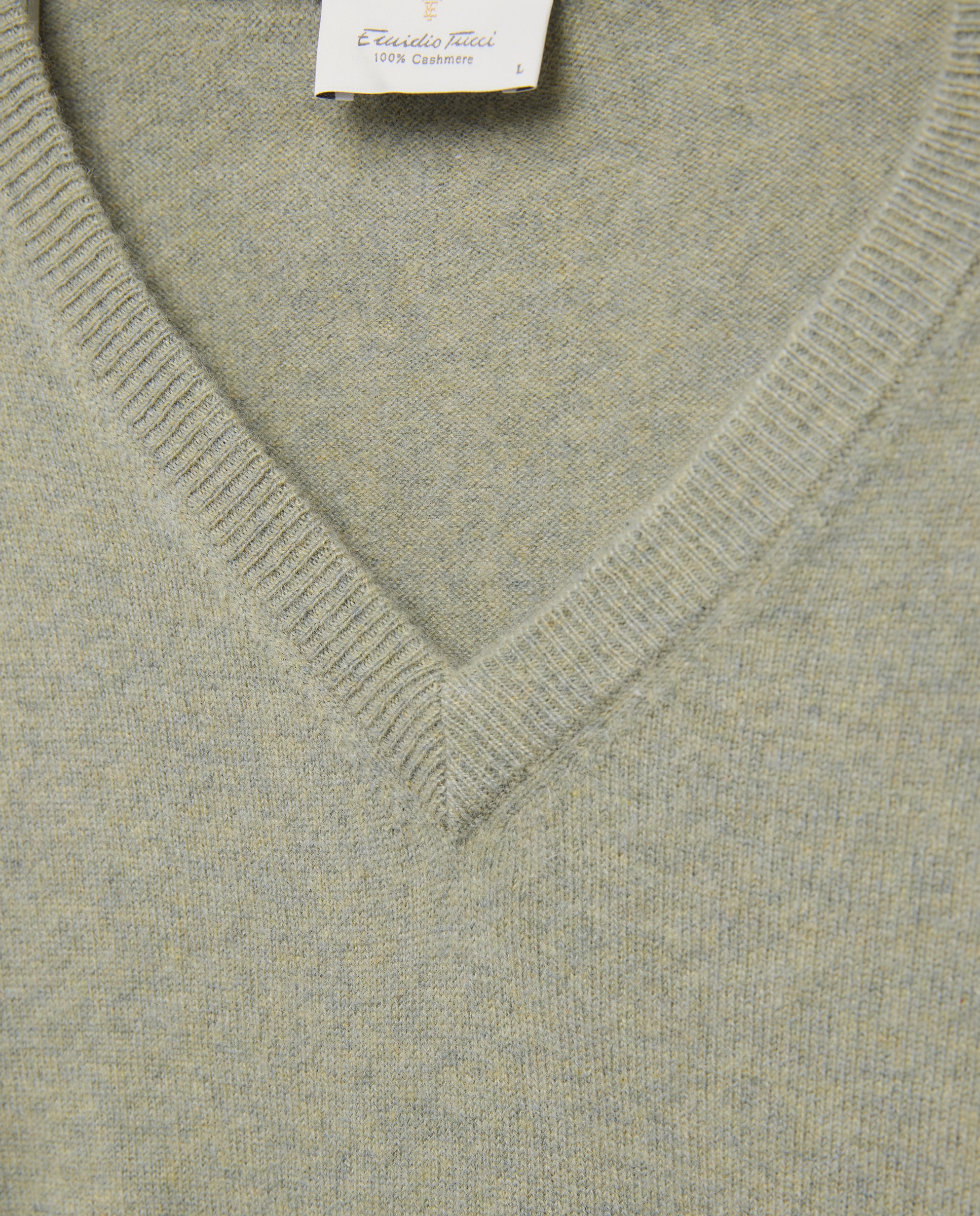 Jersey de hombre de cuello pico liso cashmere - Emidio Tucci - Verde claro Verde claro-6