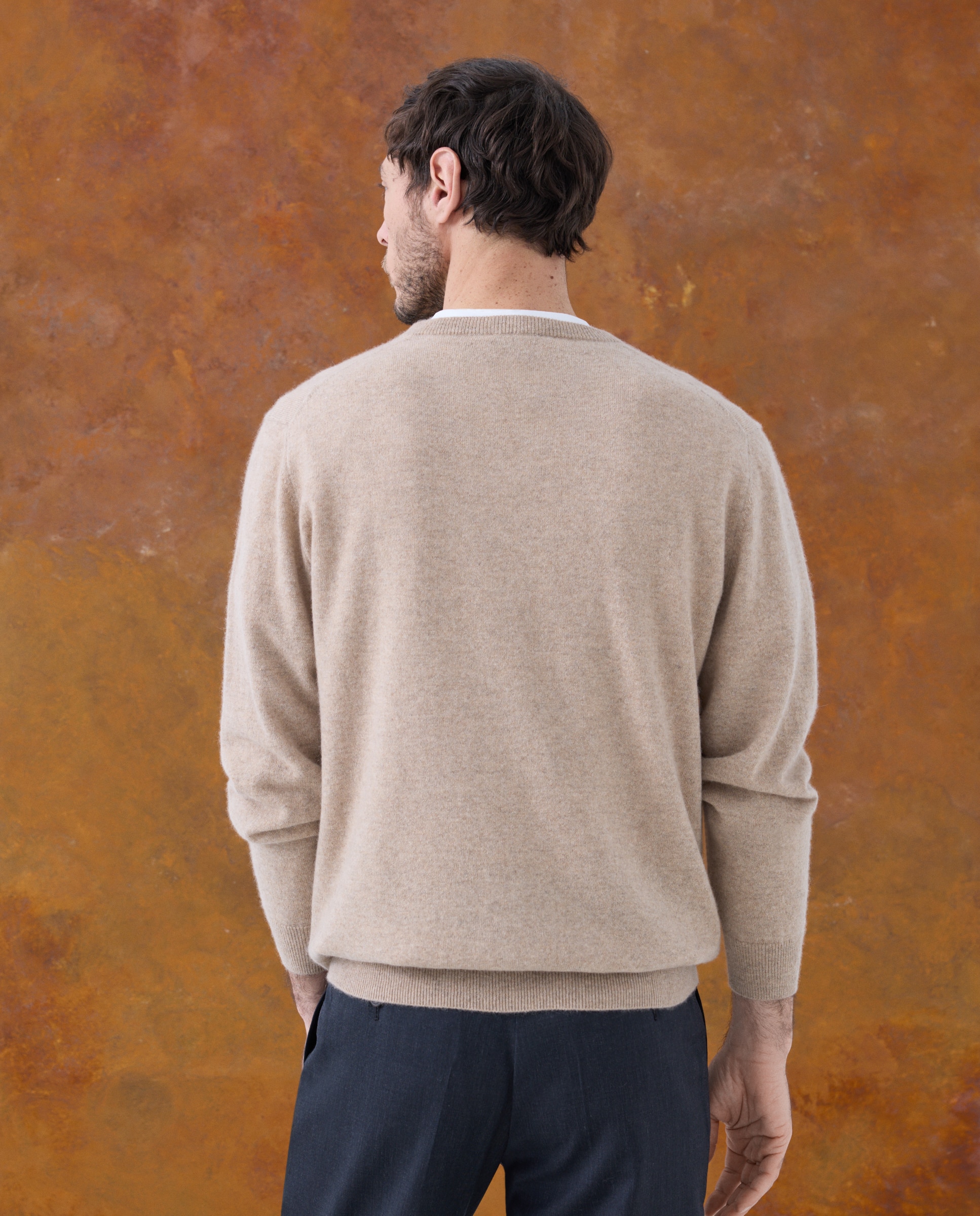 Jersey de hombre de cuello pico liso cashmere - Emidio Tucci - Beige Beige-3