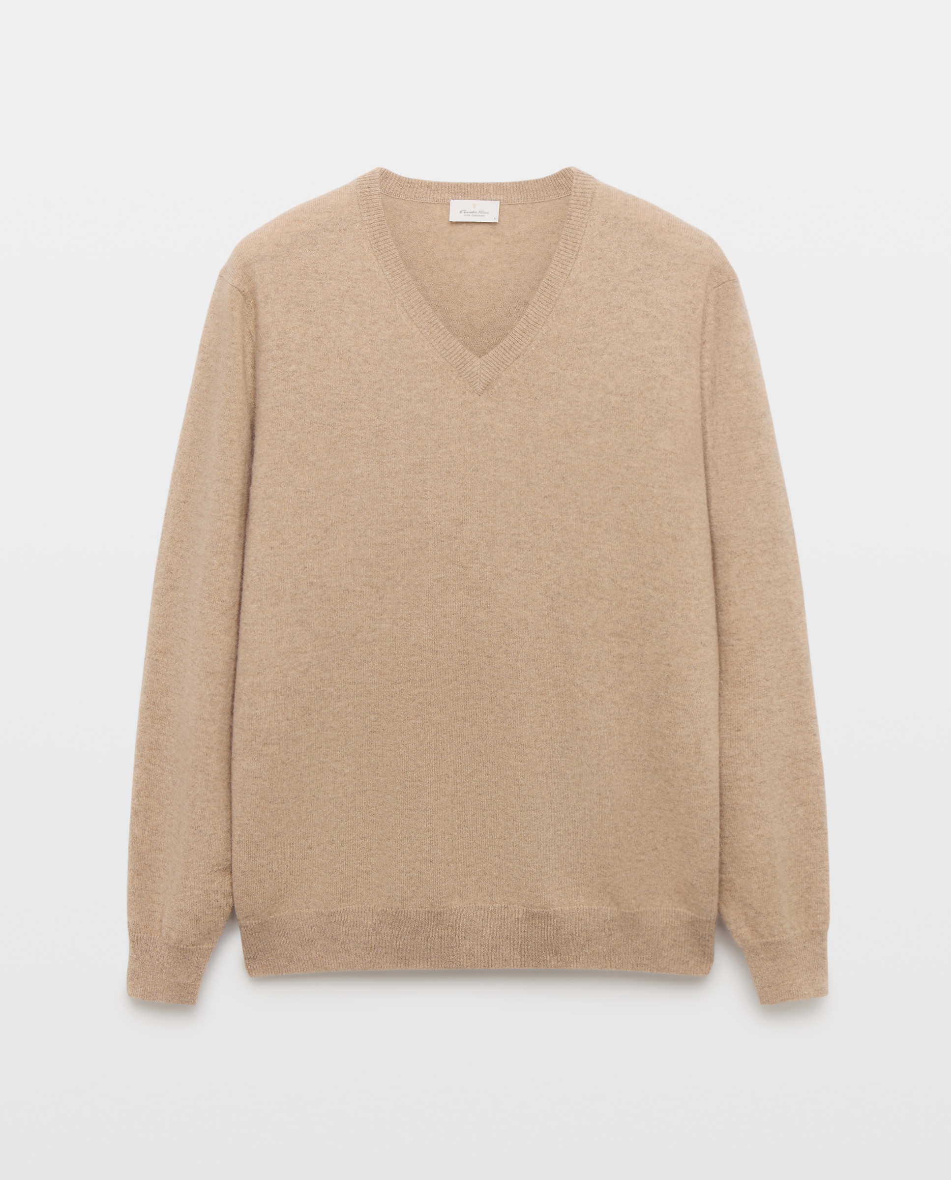 Jersey de hombre de cuello pico liso cashmere - Emidio Tucci - Beige Beige-5