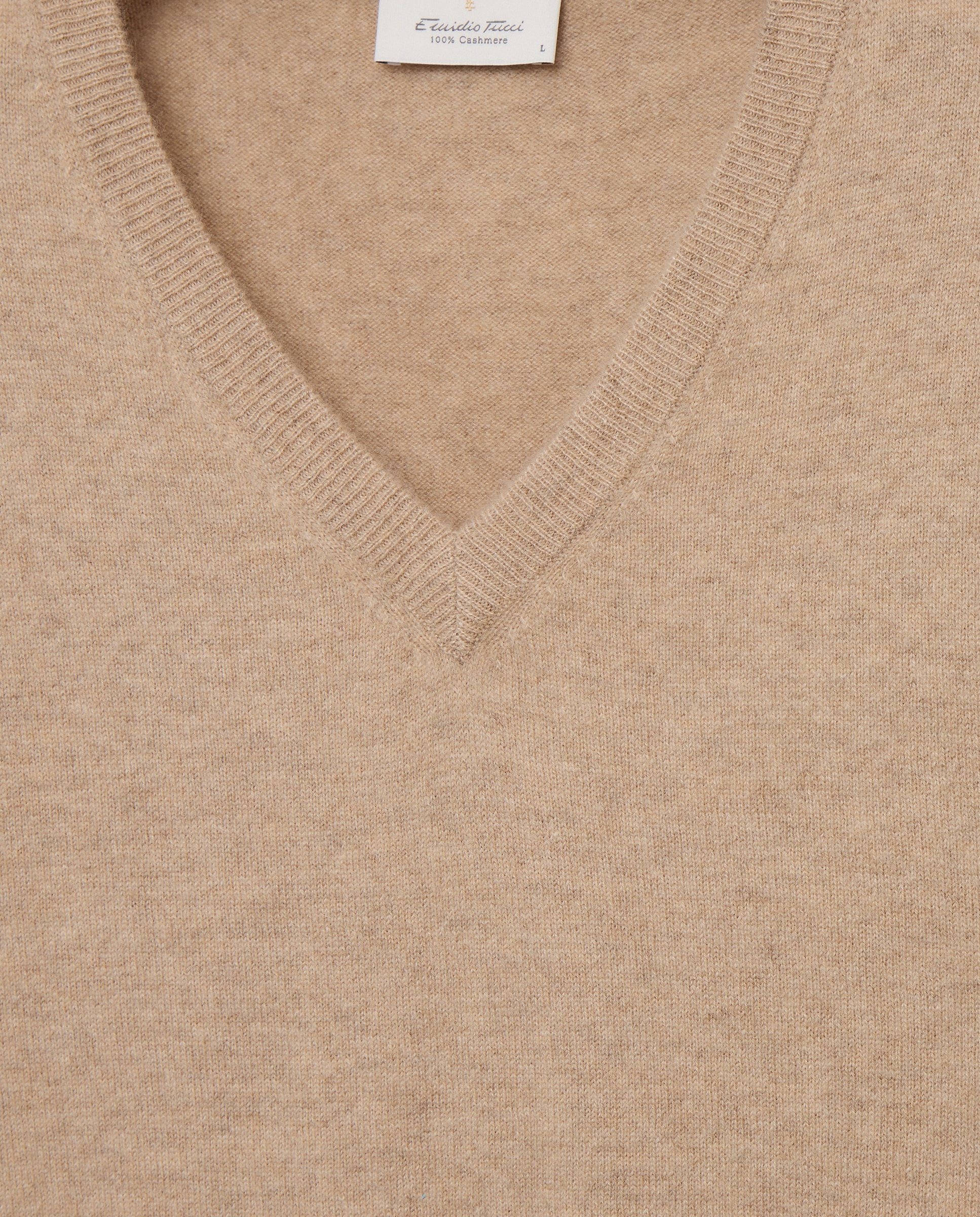 Jersey de hombre de cuello pico liso cashmere - Emidio Tucci - Beige Beige-6