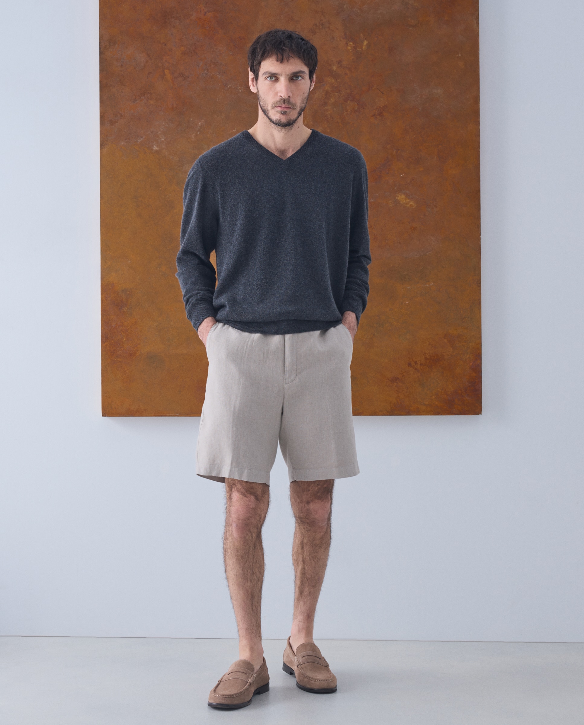Jersey cuello pico 100% cashmere de hombre - Emidio Tucci - Gris oscuro Gris oscuro-2