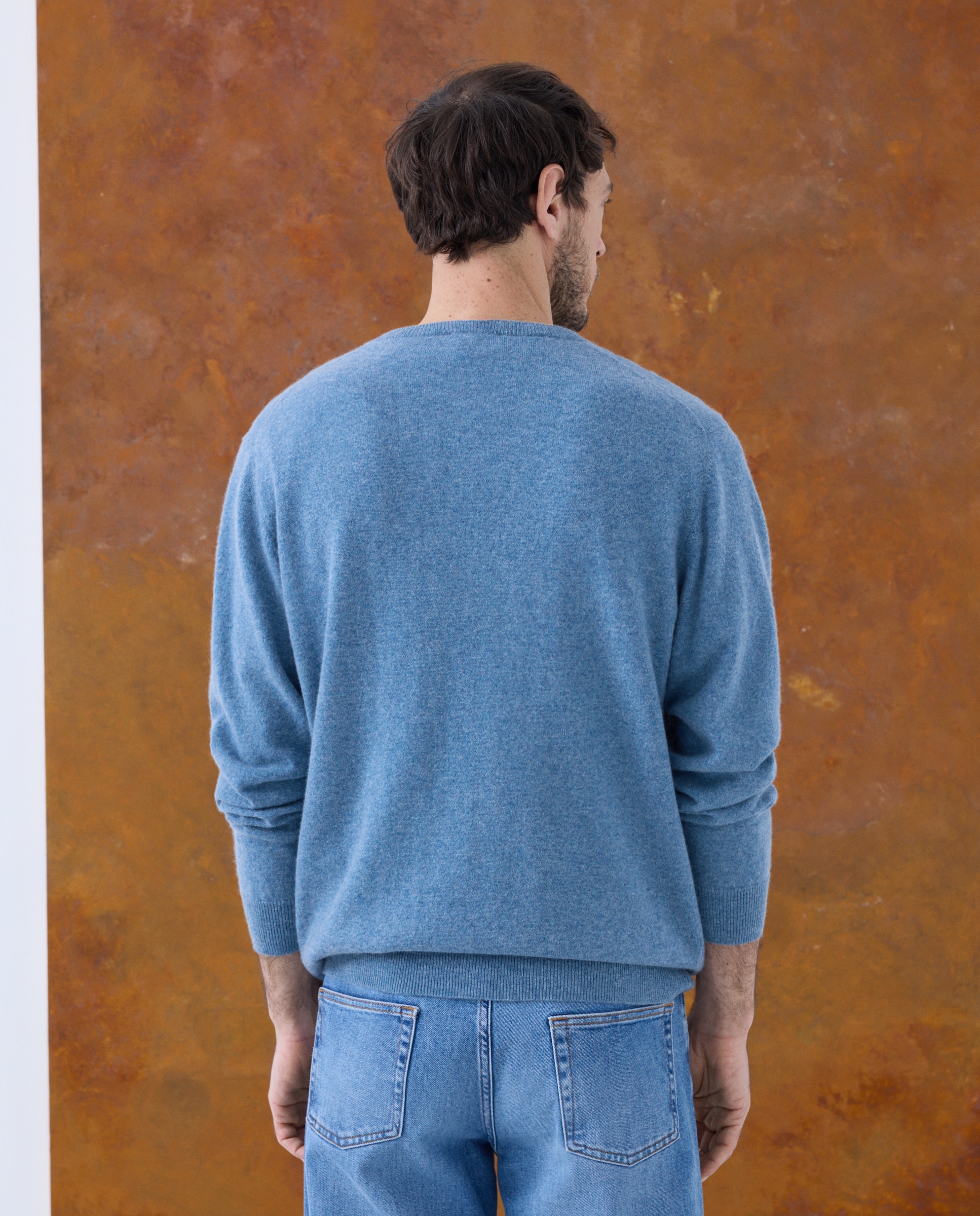 Jersey de hombre de cuello pico liso cashmere - Emidio Tucci - Azul Azul-4