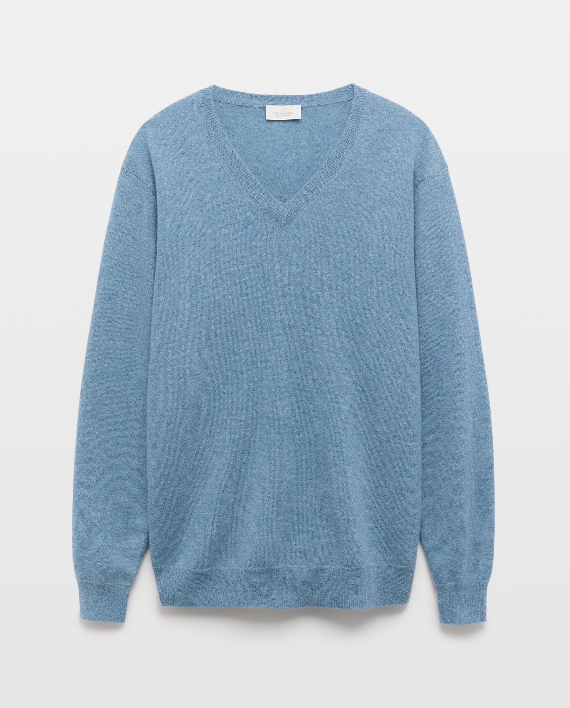 Jersey de hombre de cuello pico liso cashmere - Emidio Tucci - Azul Azul-5