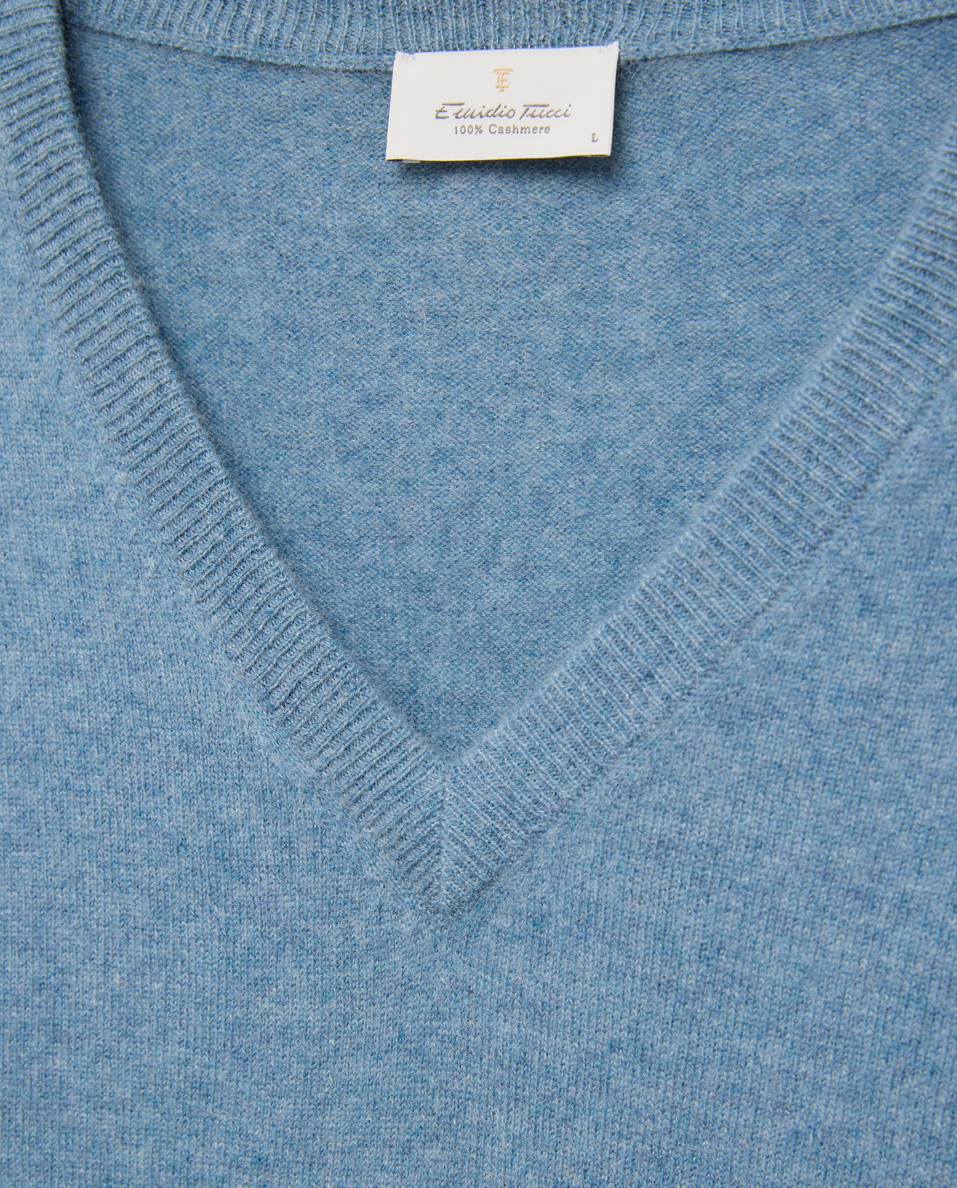 Jersey de hombre de cuello pico liso cashmere - Emidio Tucci - Azul Azul-6