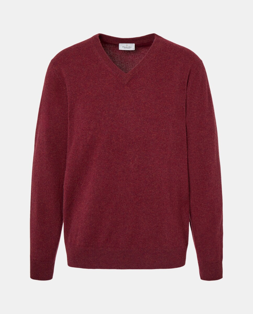 Camisola de Malha com Decote em Bico Liso de Caxemira Telha-5