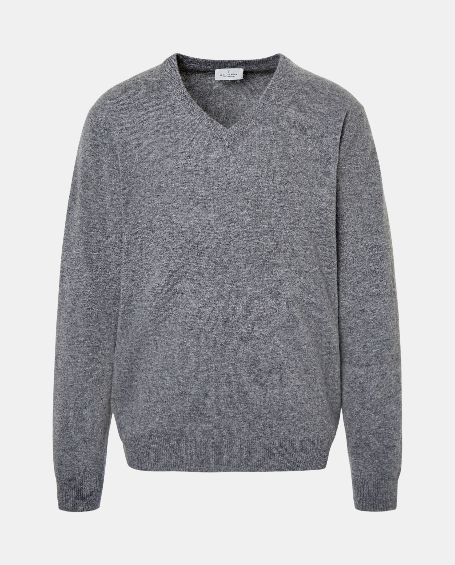 Jersey de hombre de cuello pico liso cashmere - Emidio Tucci - Gris Gris-5