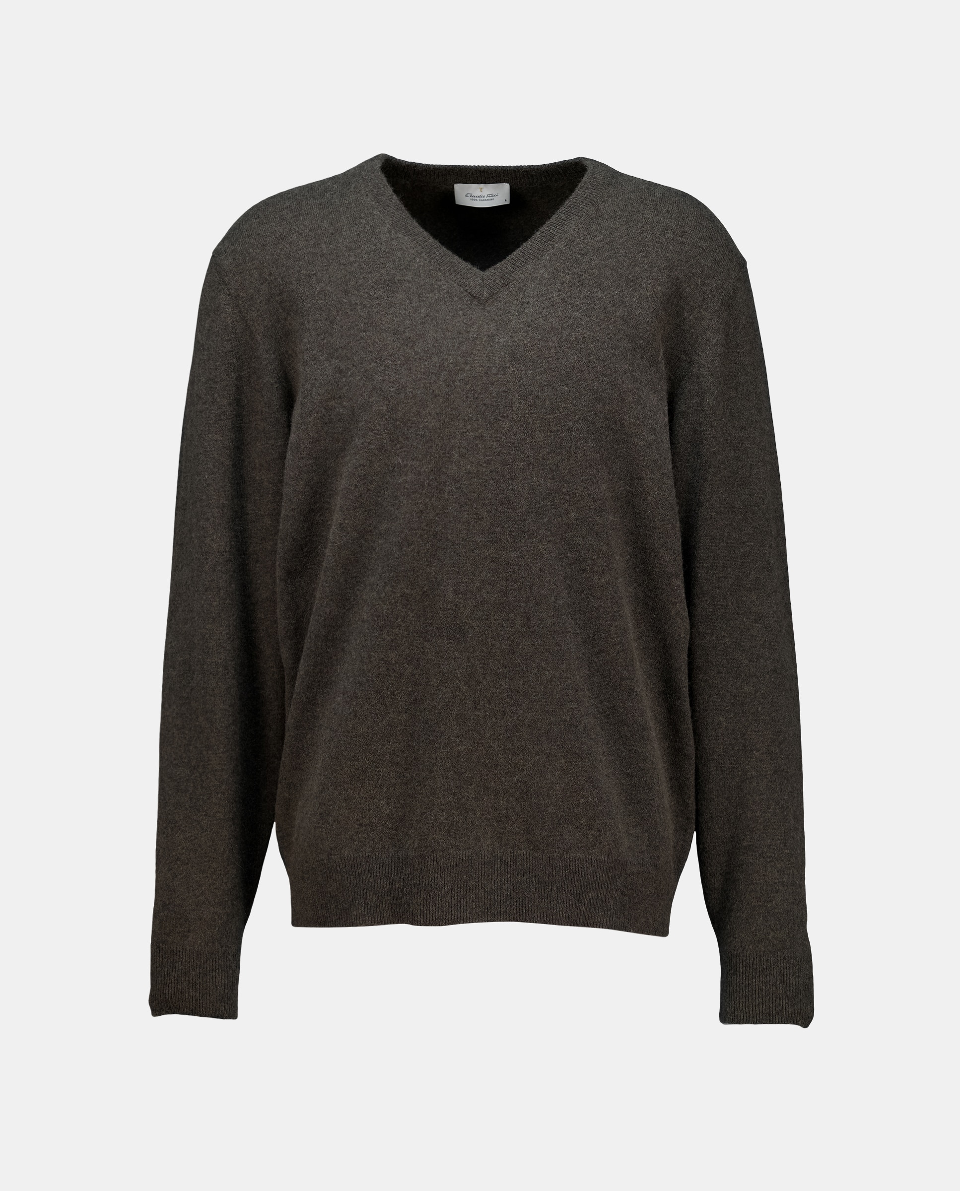 Jersey de hombre de cuello pico liso cashmere - Emidio Tucci - Marrón Marrón-4