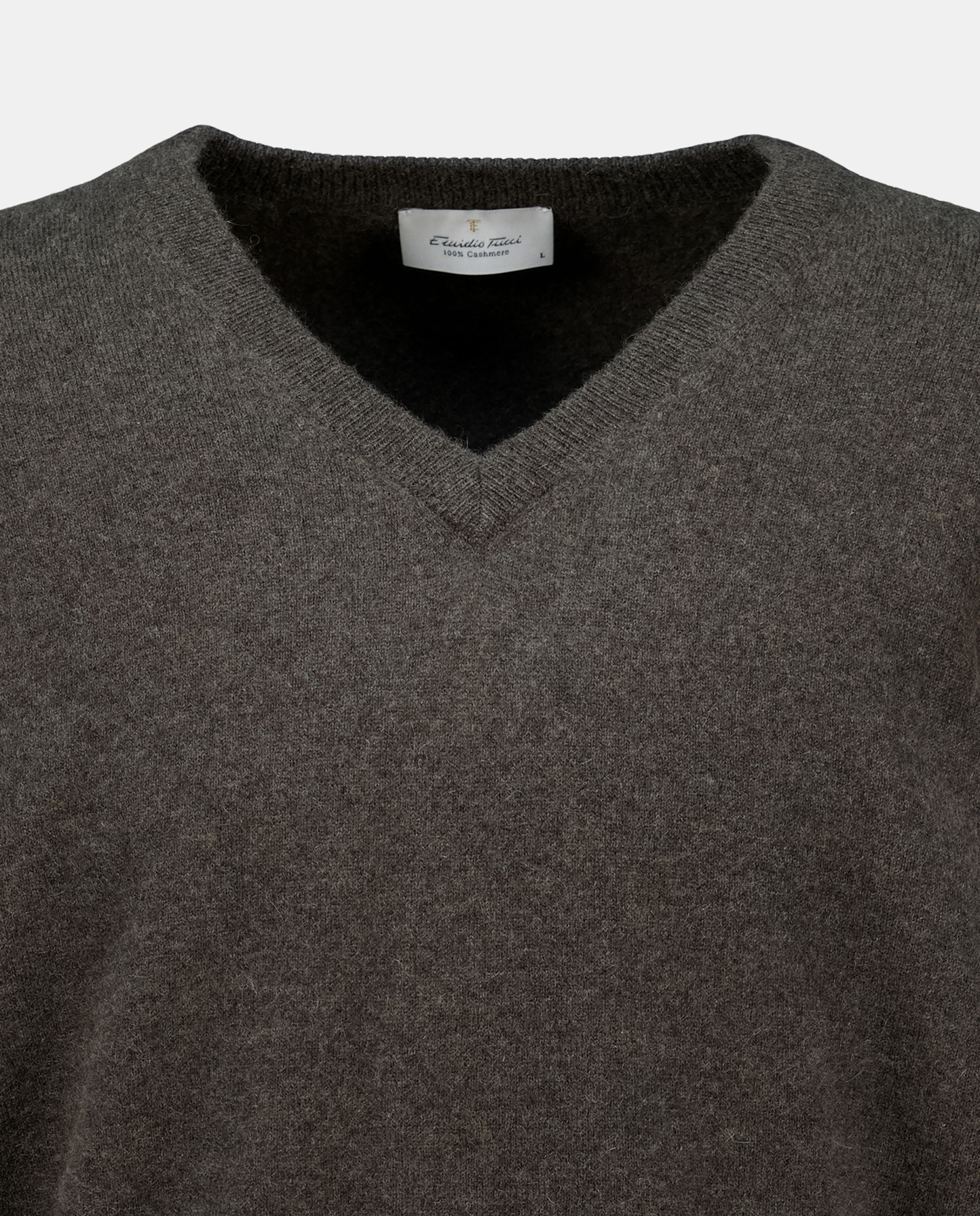 Jersey de hombre de cuello pico liso cashmere - Emidio Tucci - Marrón Marrón-5