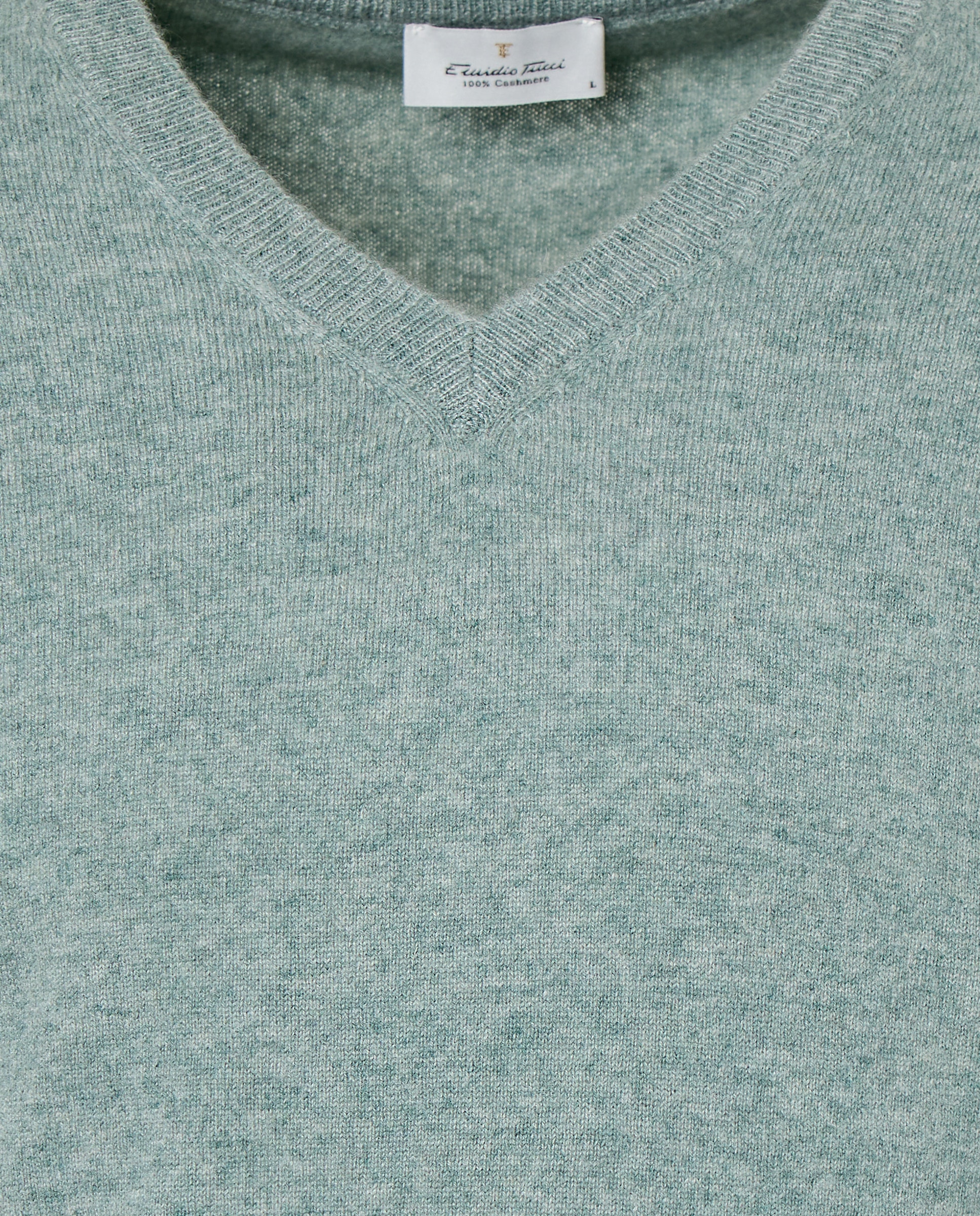 Camisola de Malha com Decote em Bico Liso de Caxemira Verde Água-6