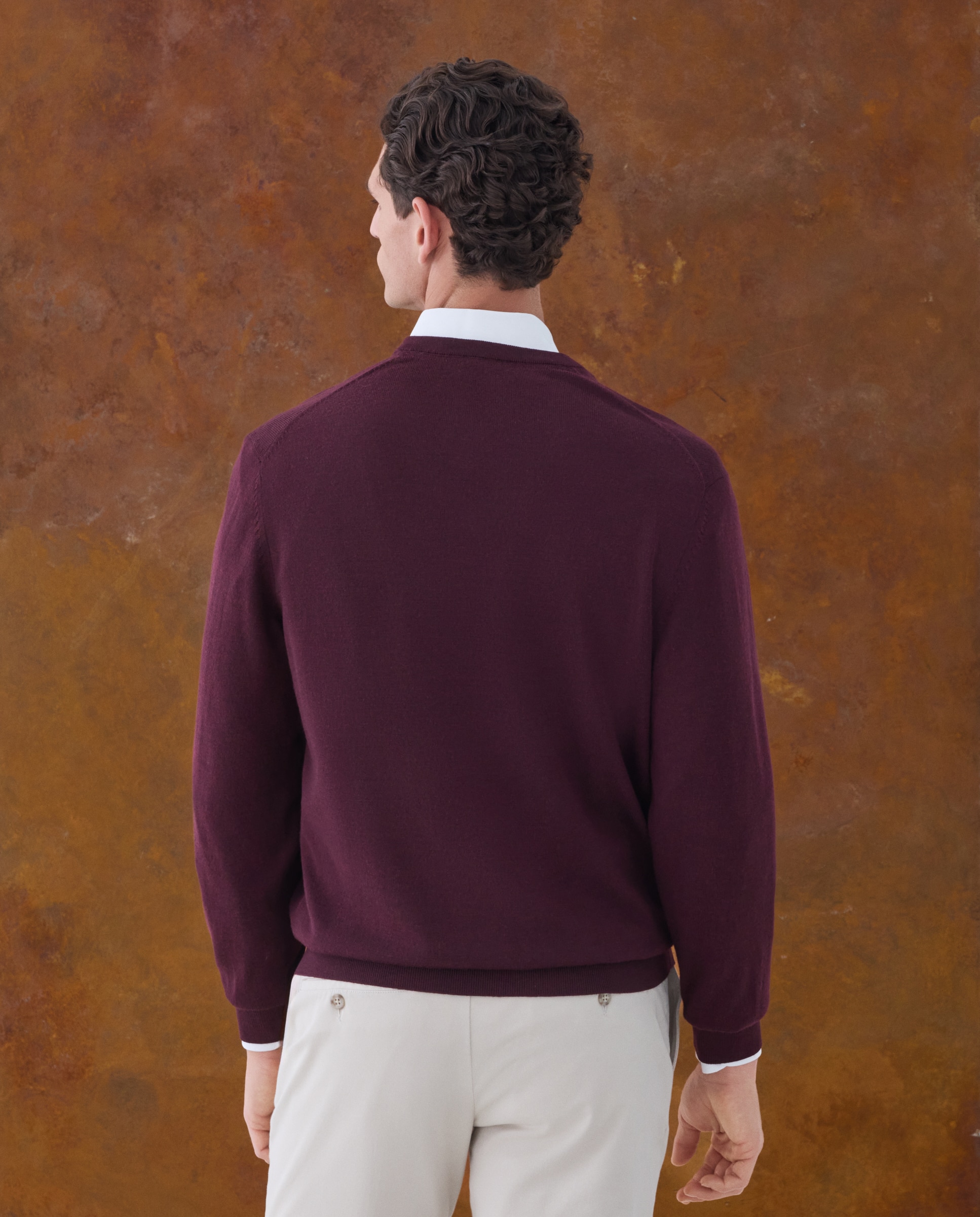 Jersey cuello pico lavable 100% lana merino de hombre - Emidio Tucci - Burdeos Burdeos-3