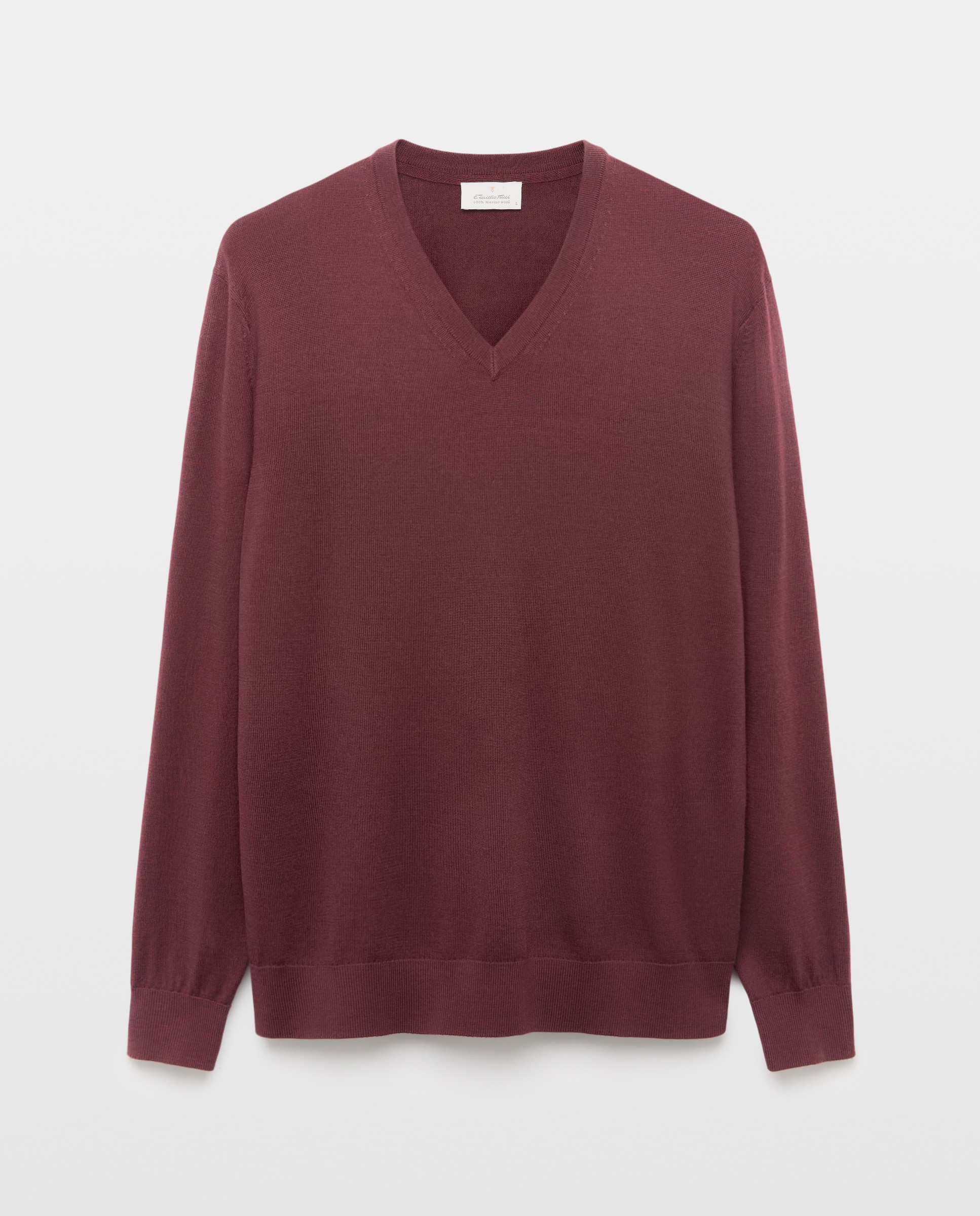 Jersey cuello pico lavable 100% lana merino de hombre - Emidio Tucci - Burdeos Burdeos-4