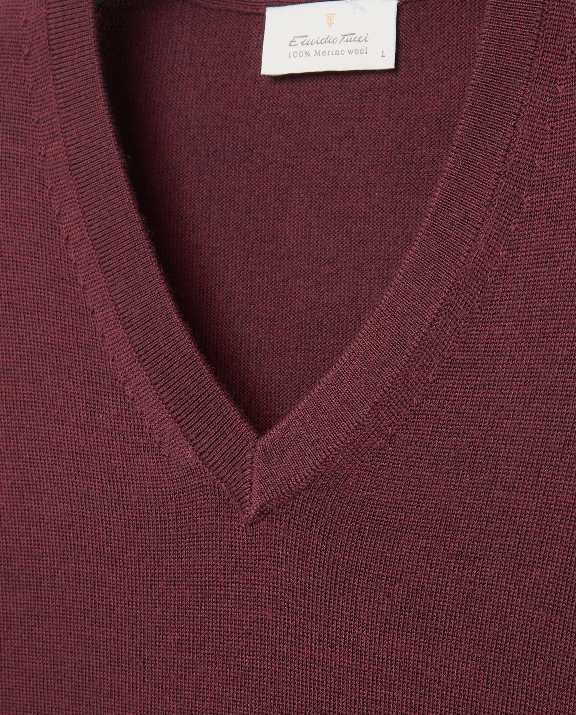 Jersey cuello pico lavable 100% lana merino de hombre - Emidio Tucci - Burdeos Burdeos-5