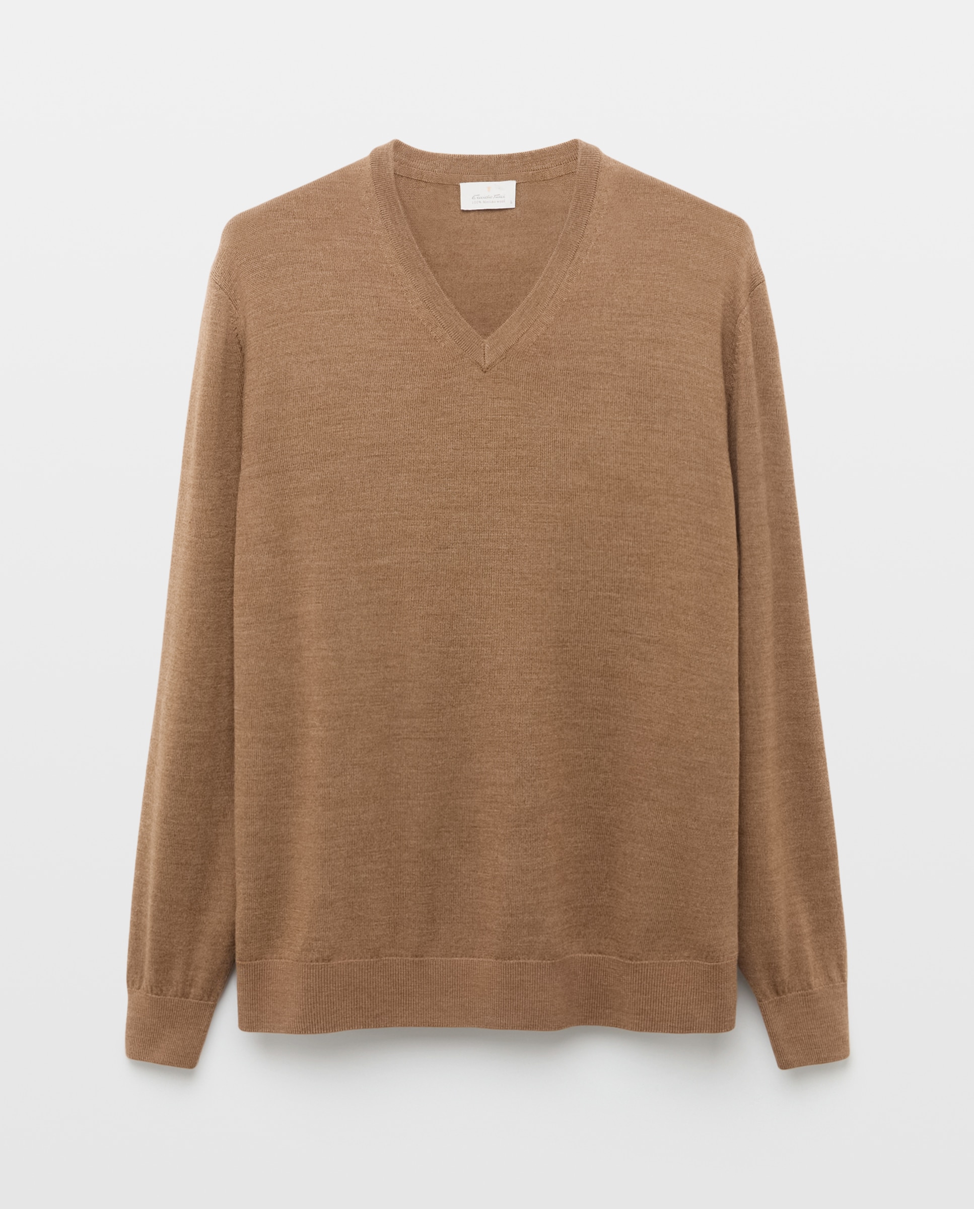 Jersey cuello pico lavable 100% lana merino de hombre - Emidio Tucci - Marrón claro Marrón claro-4