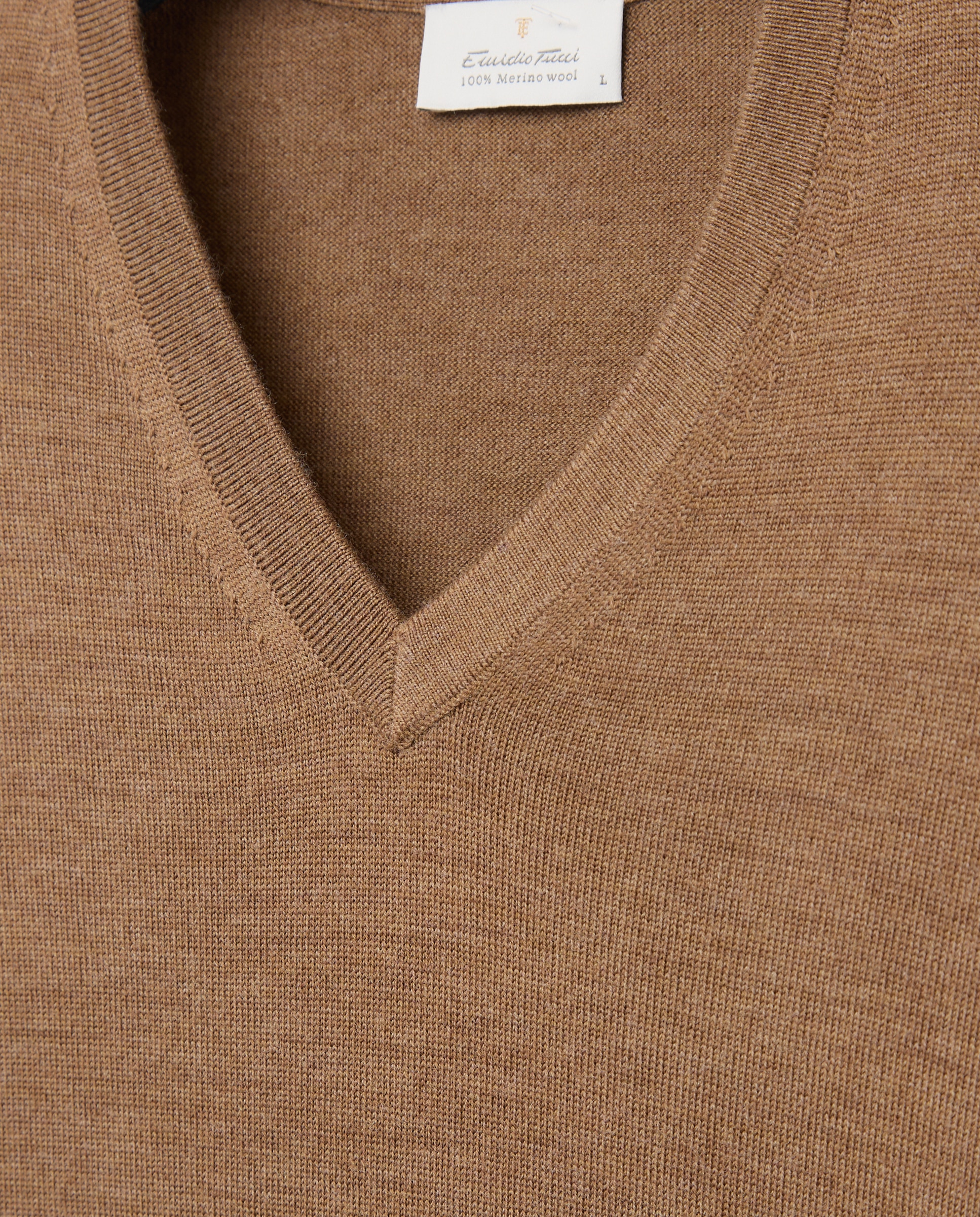 Jersey cuello pico lavable 100% lana merino de hombre - Emidio Tucci - Marrón claro Marrón claro-5