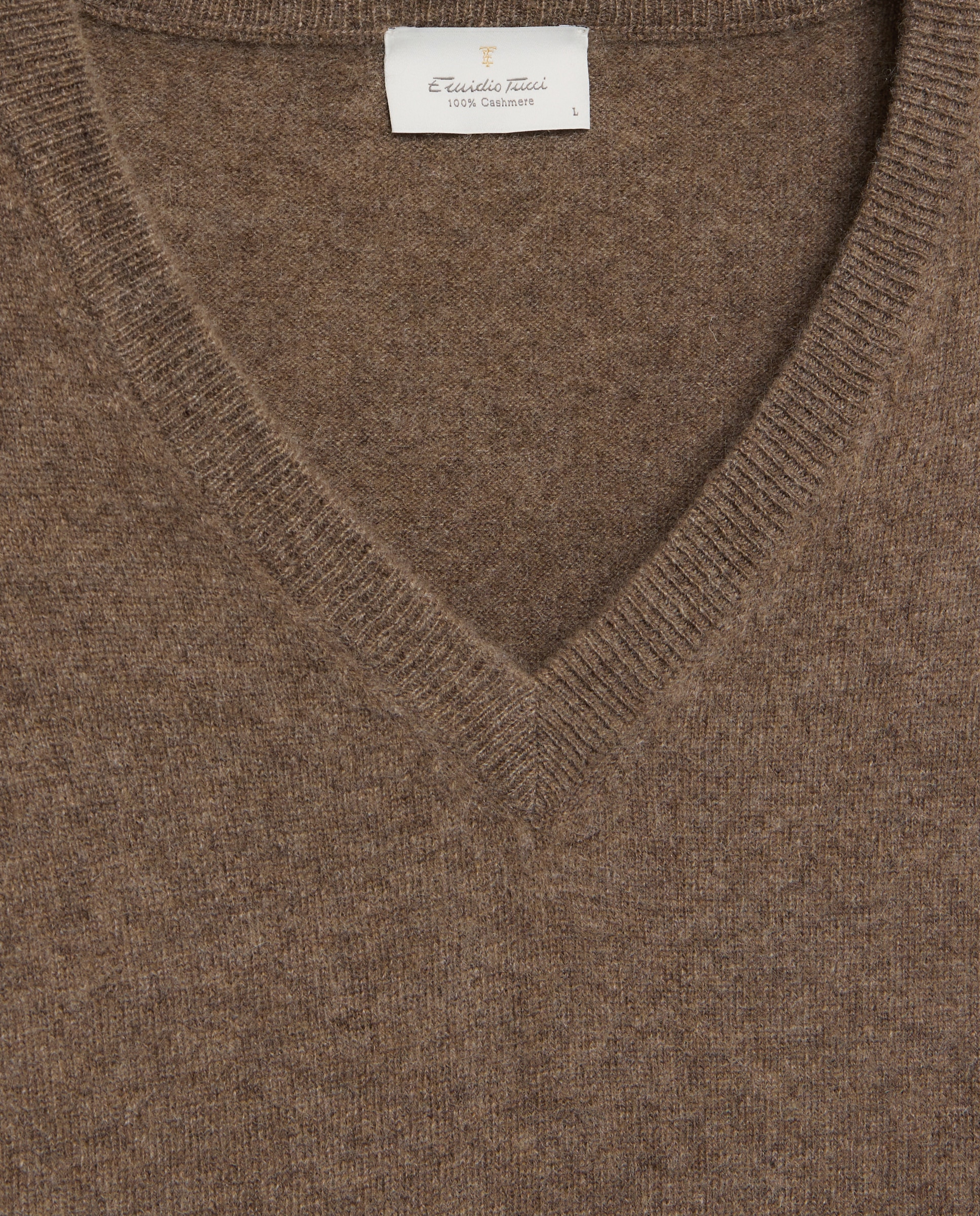Jersey de hombre de cuello pico liso cashmere - Emidio Tucci - Marrón claro Marrón claro-5