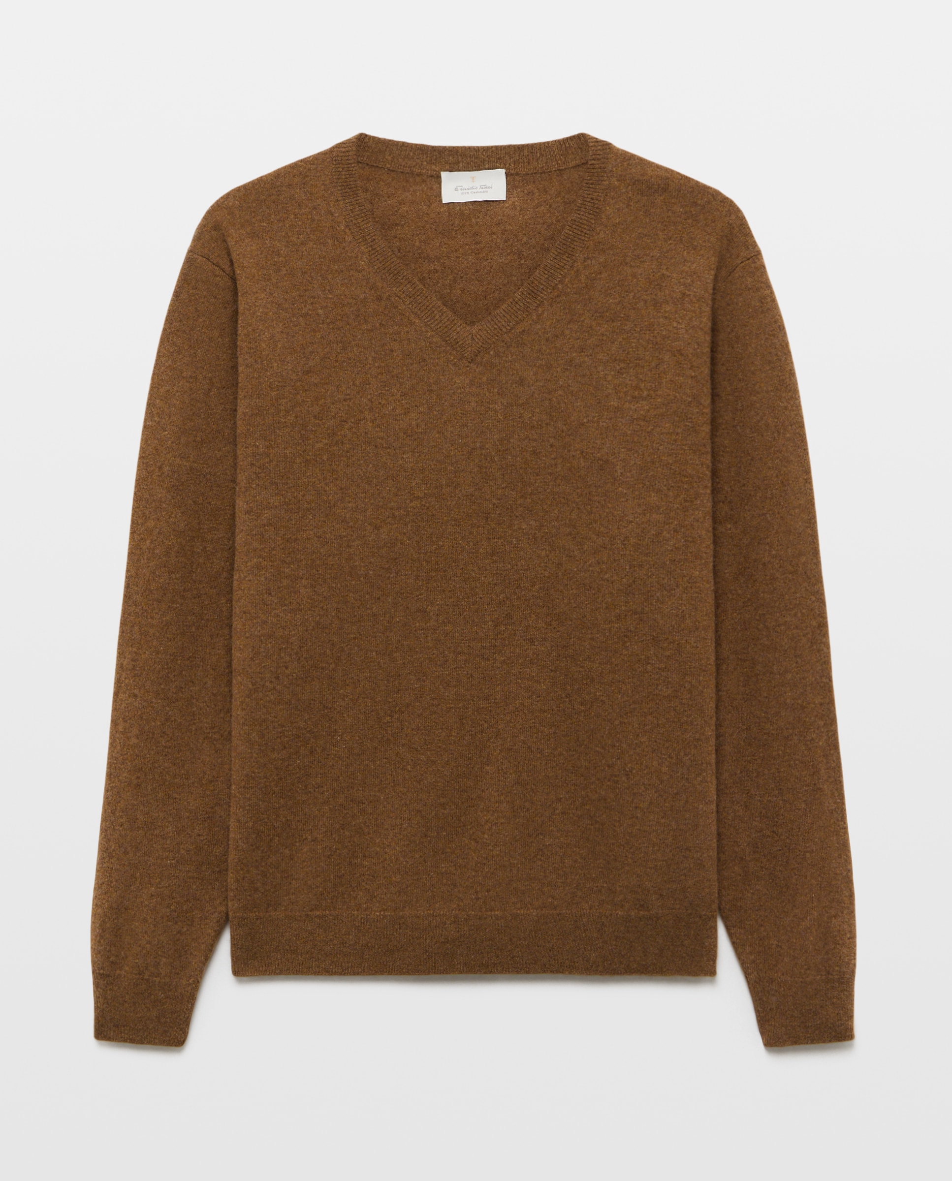 Jersey de hombre de cuello pico liso cashmere - Emidio Tucci - Marrón Marrón-4
