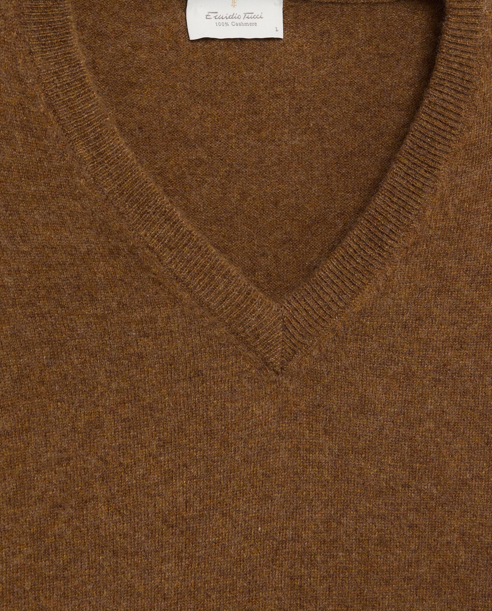 Jersey de hombre de cuello pico liso cashmere - Emidio Tucci - Marrón Marrón-5