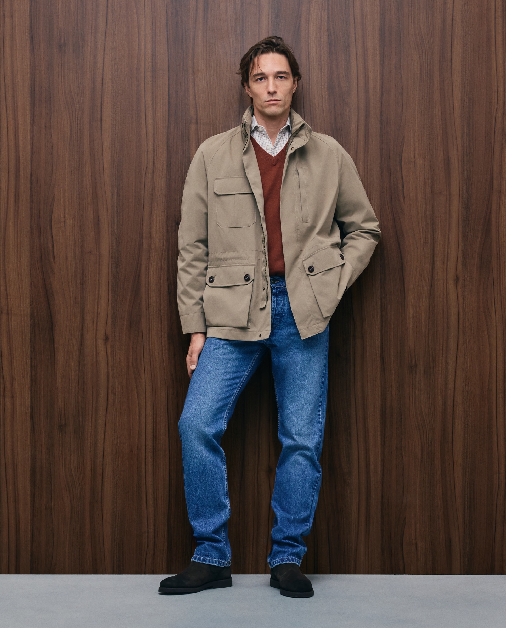 Jersey de hombre de cuello pico liso cashmere - Emidio Tucci - Naranja Naranja-2