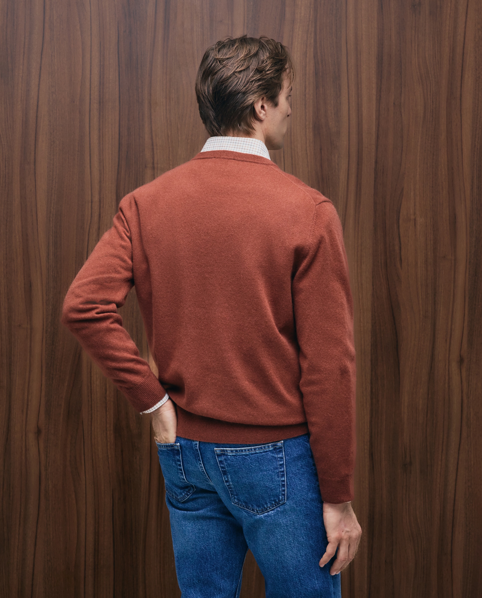 Jersey de hombre de cuello pico liso cashmere - Emidio Tucci - Naranja Naranja-3