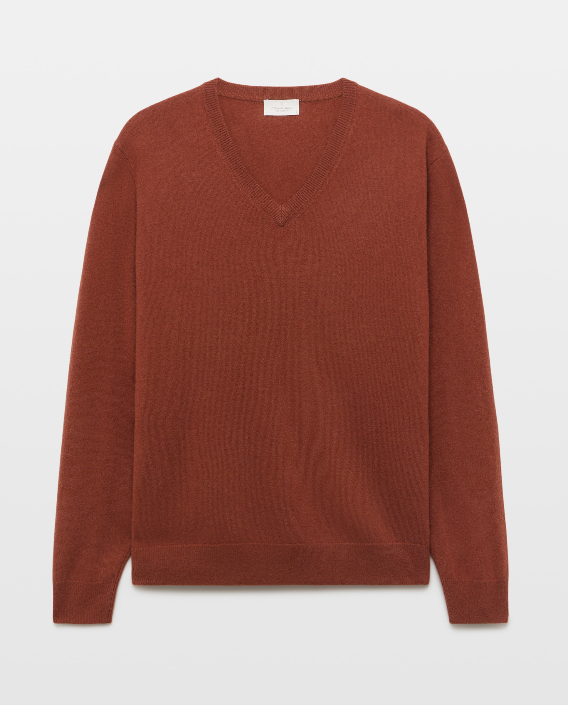 Jersey de hombre de cuello pico liso cashmere - Emidio Tucci - Naranja Naranja-4