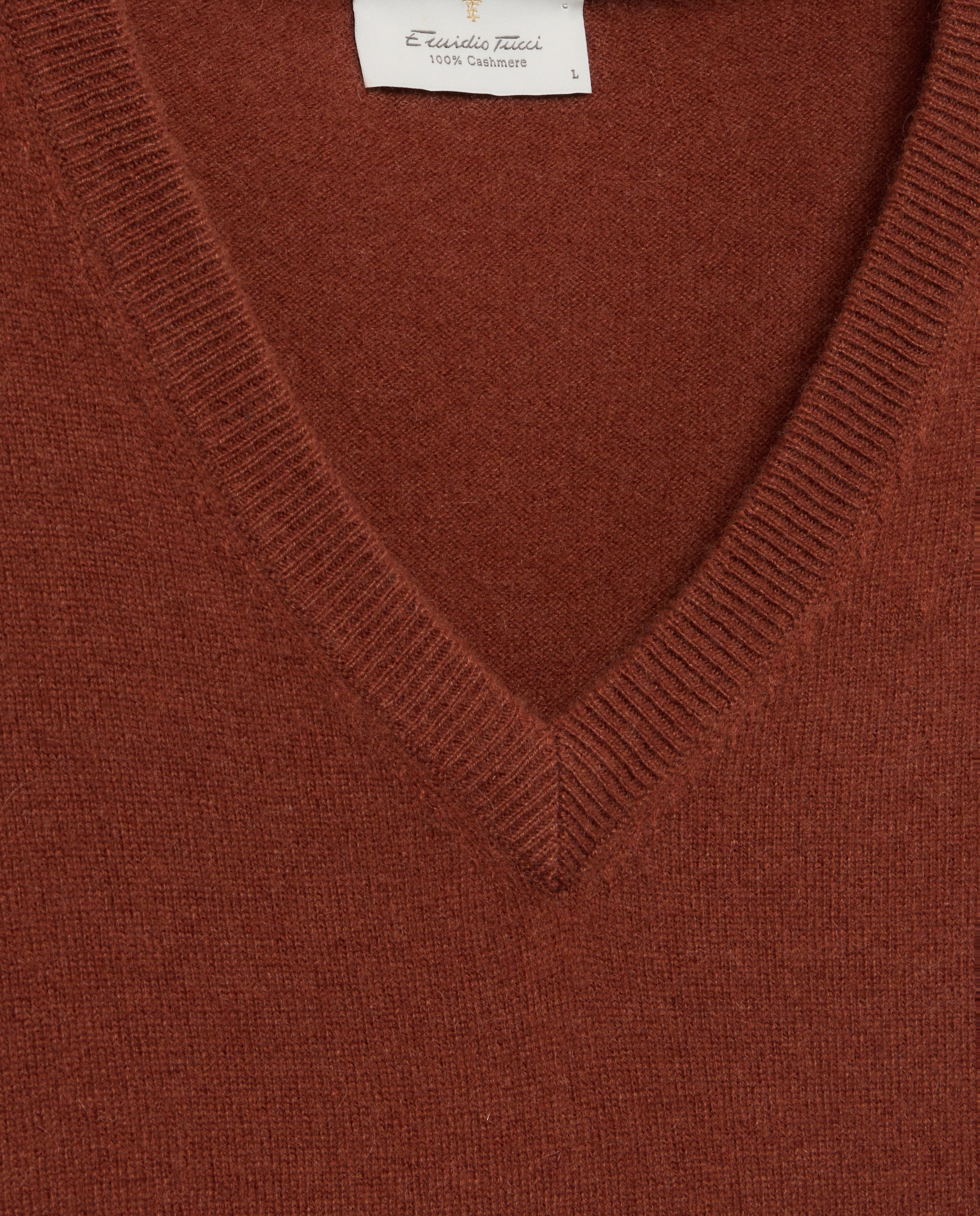 Jersey de hombre de cuello pico liso cashmere - Emidio Tucci - Naranja Naranja-5