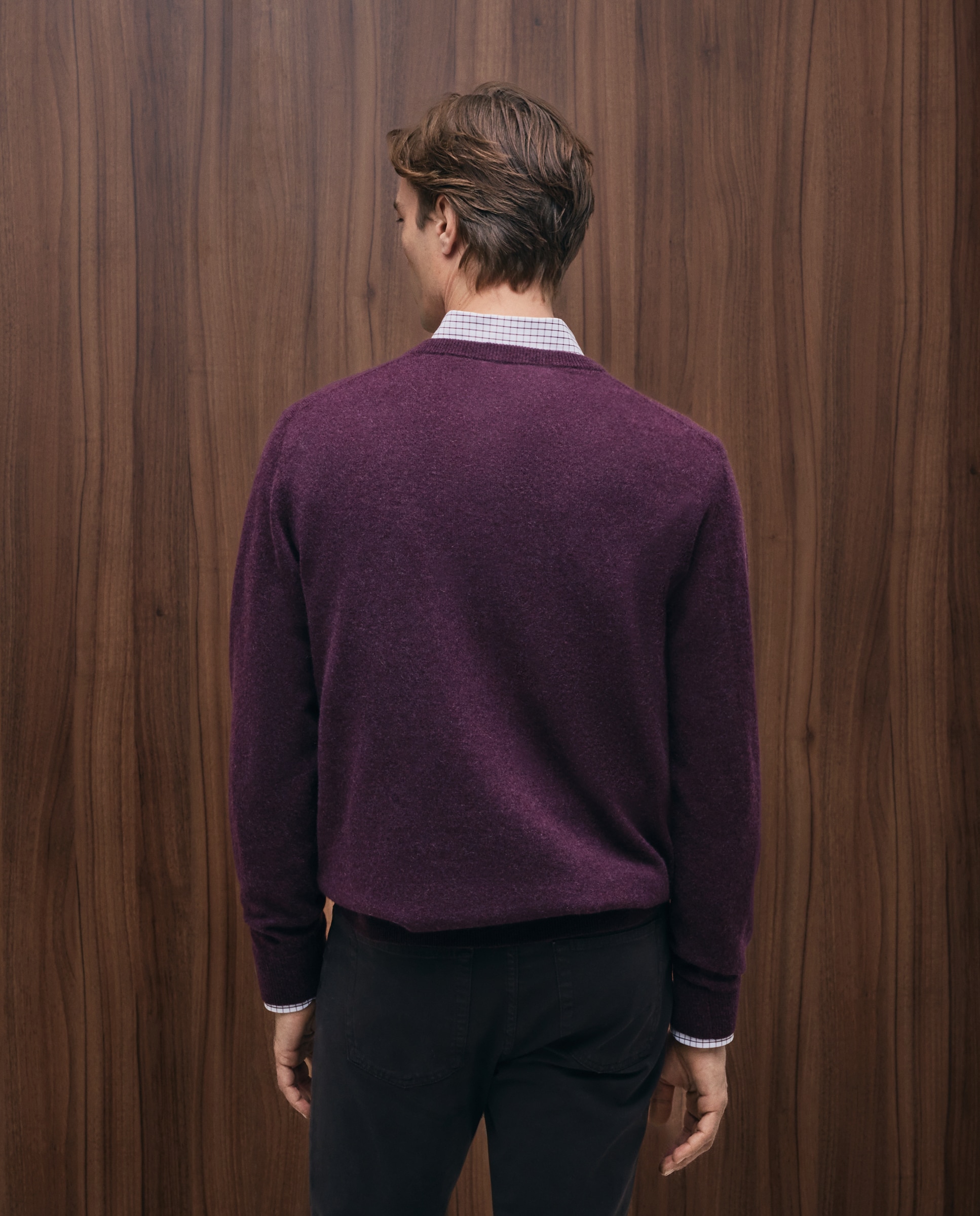 Camisola de Malha com Decote em Bico Liso de Caxemira Vermelho-3