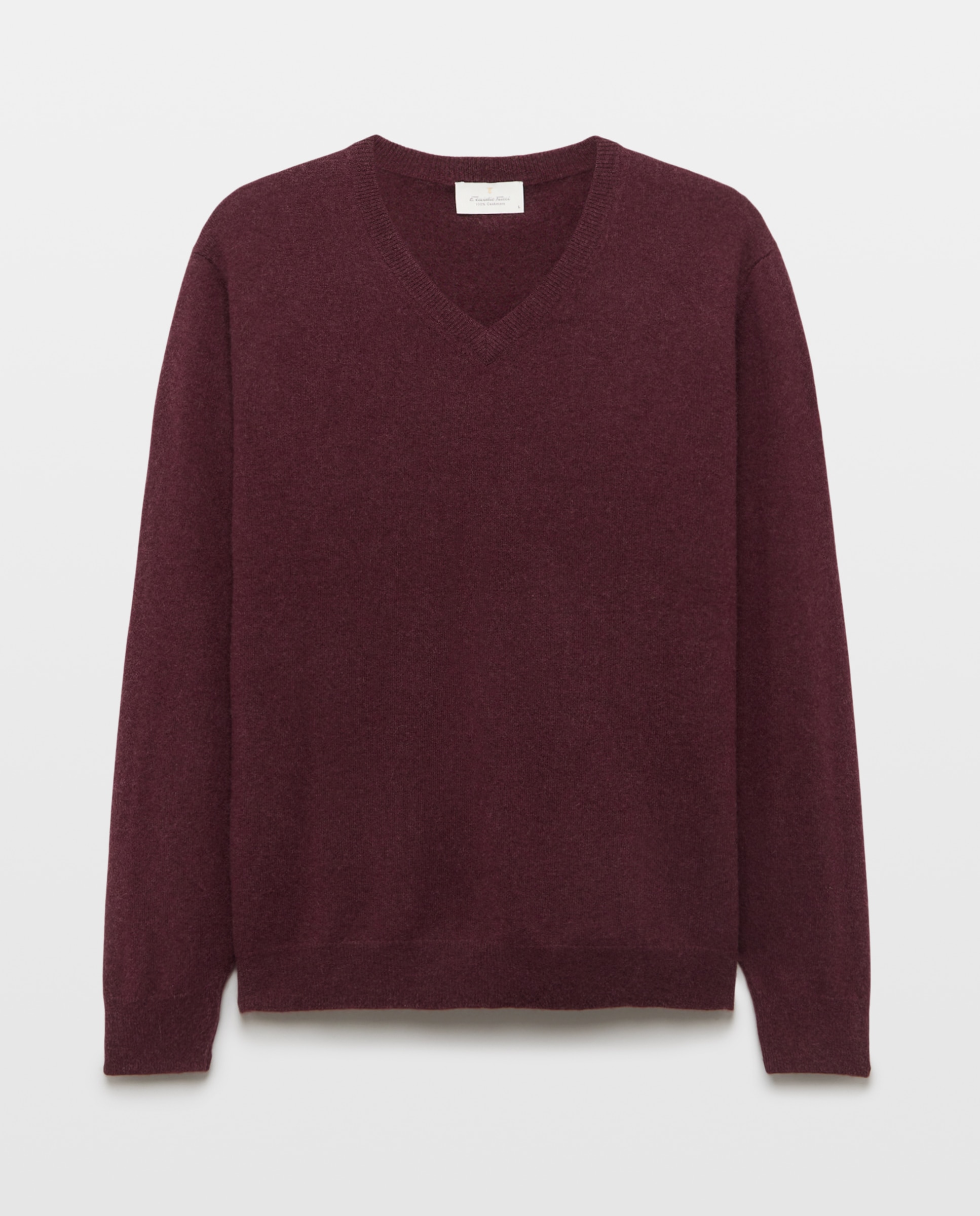 Camisola de Malha com Decote em Bico Liso de Caxemira Vermelho-4