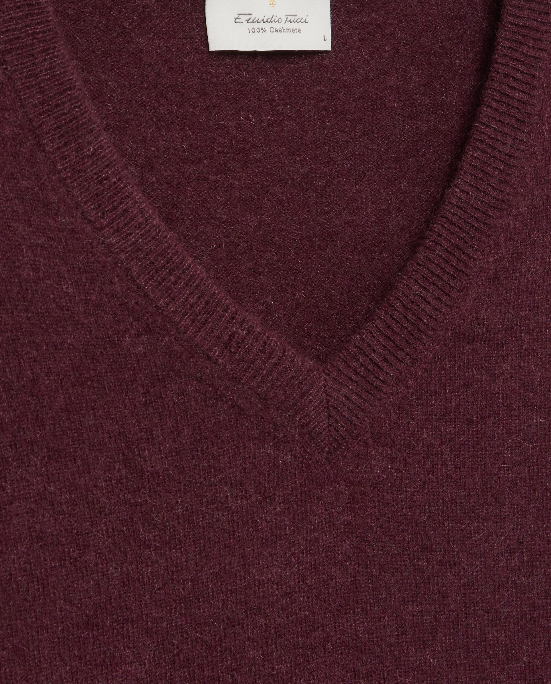 Camisola de Malha com Decote em Bico Liso de Caxemira Vermelho-5