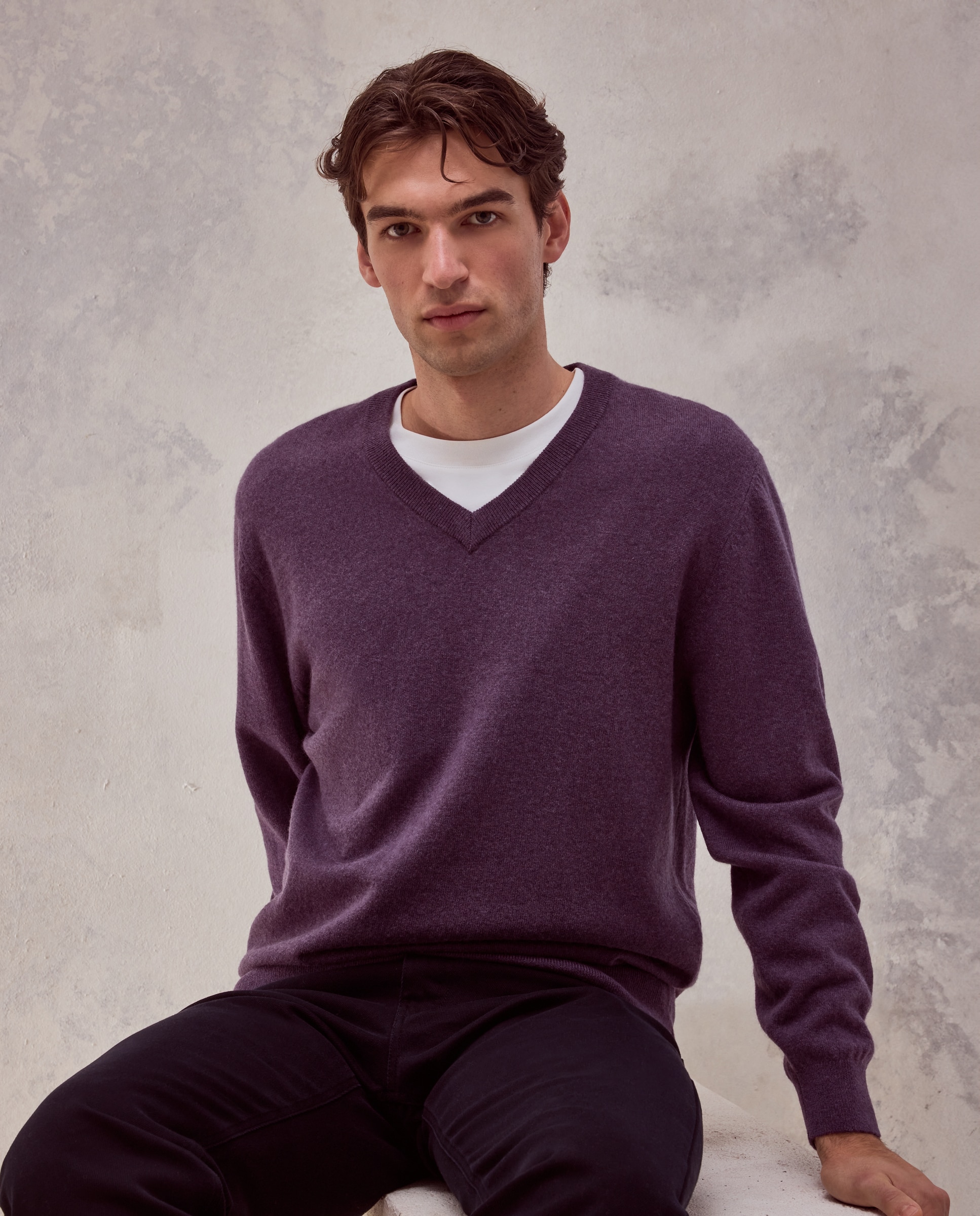 Imagen 1 de Jersey cuello pico liso100% lambswool de hombre - Dustin - Morado Morado