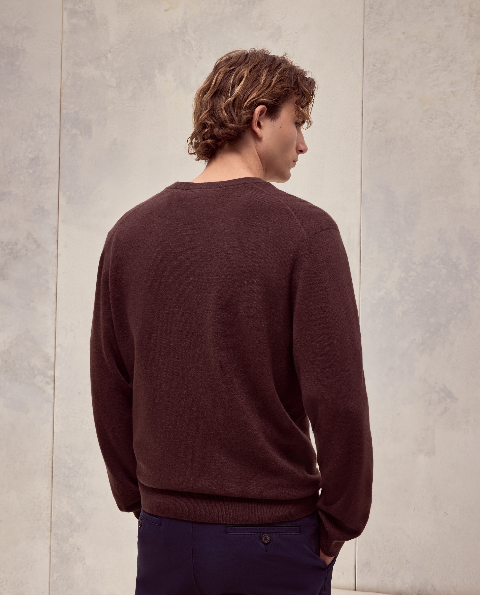 Imagen 3 de Jersey cuello pico liso100% lambswool de hombre - Dustin - Marrón Marrón