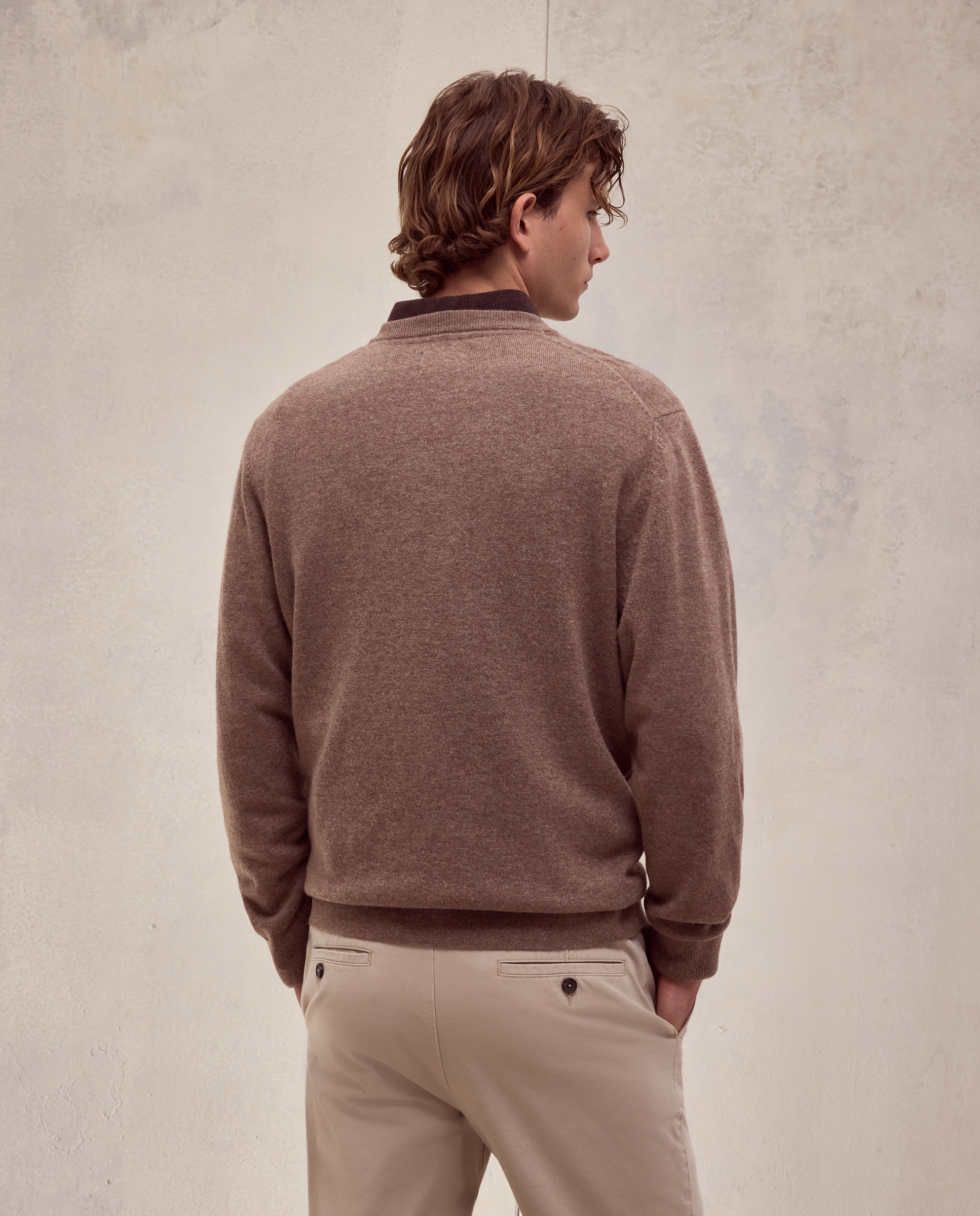 Imagen 3 de Jersey cuello pico liso100% lambswool de hombre - Dustin - Marrón claro Marrón claro
