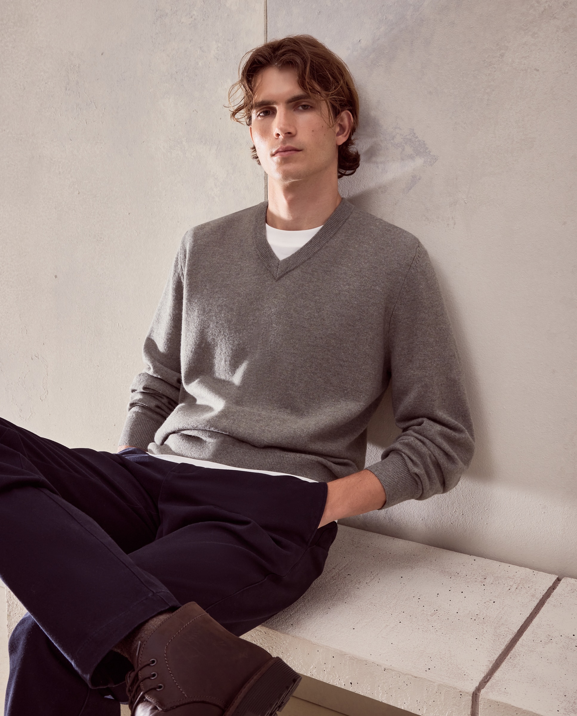 Imagen 1 de Jersey cuello pico liso100% lambswool de hombre - Dustin - Verde claro Verde claro