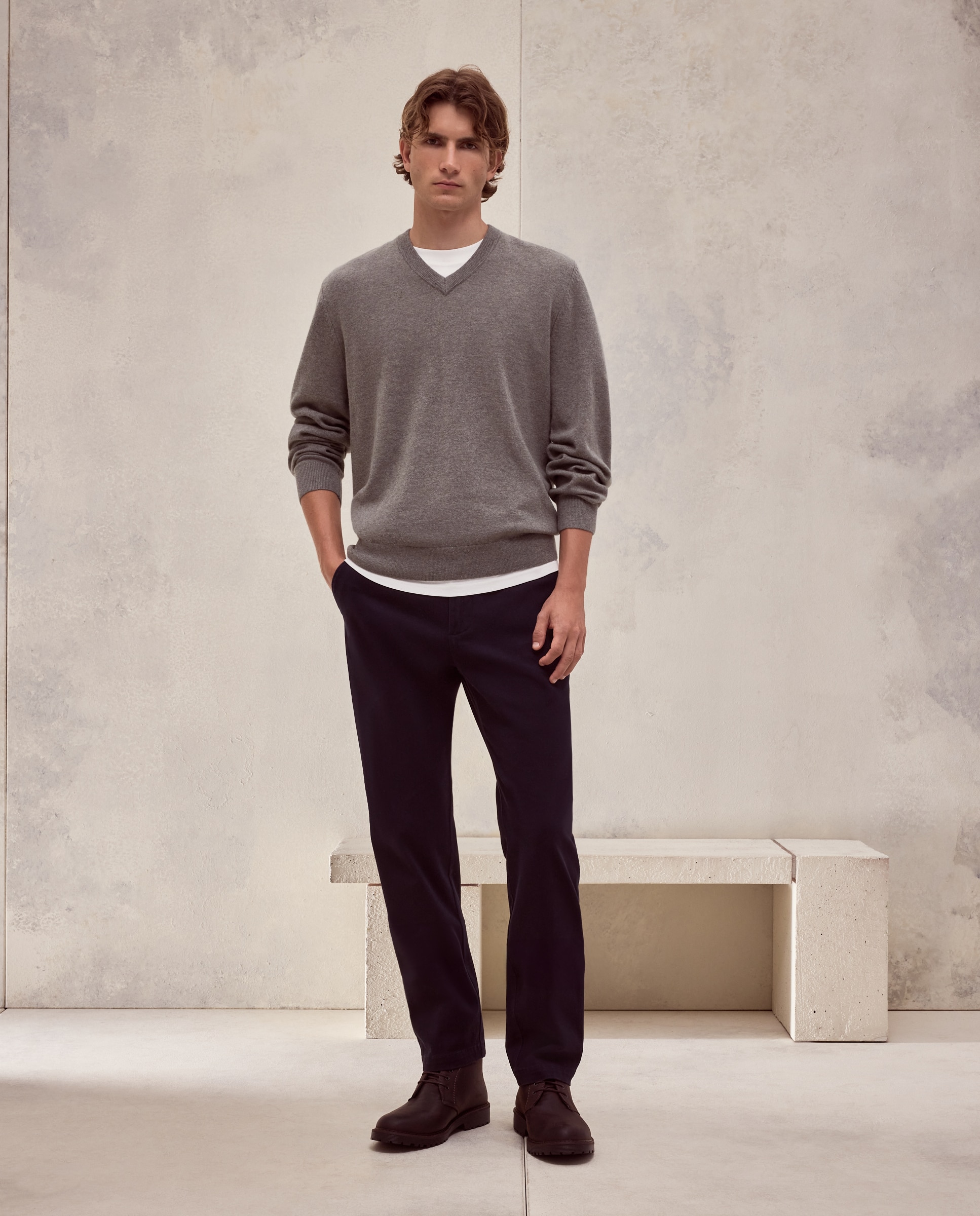 Imagen 2 de Jersey cuello pico liso100% lambswool de hombre - Dustin - Verde claro Verde claro
