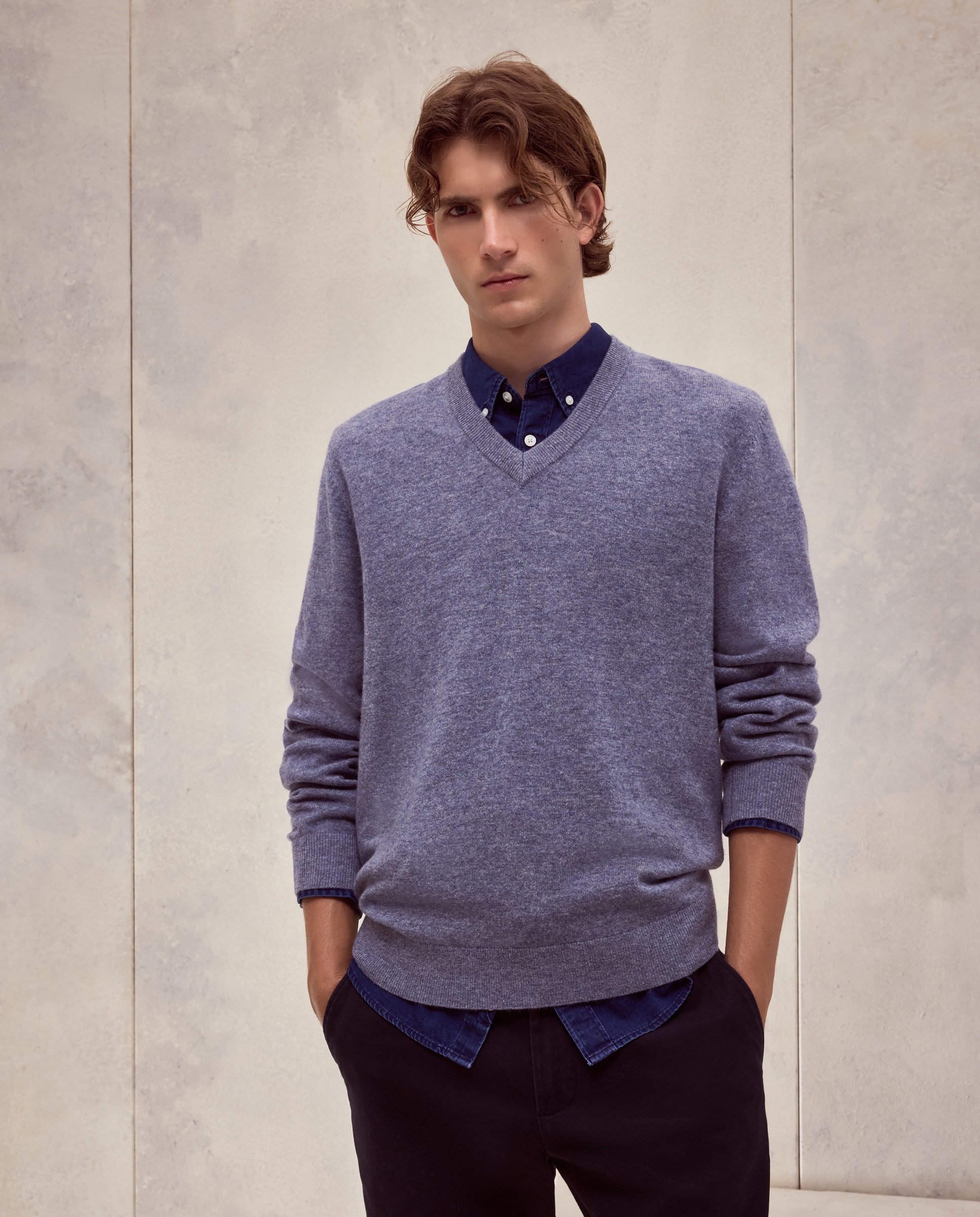 Imagen 1 de Jersey cuello pico liso100% lambswool de hombre - Dustin - Azul claro Azul claro