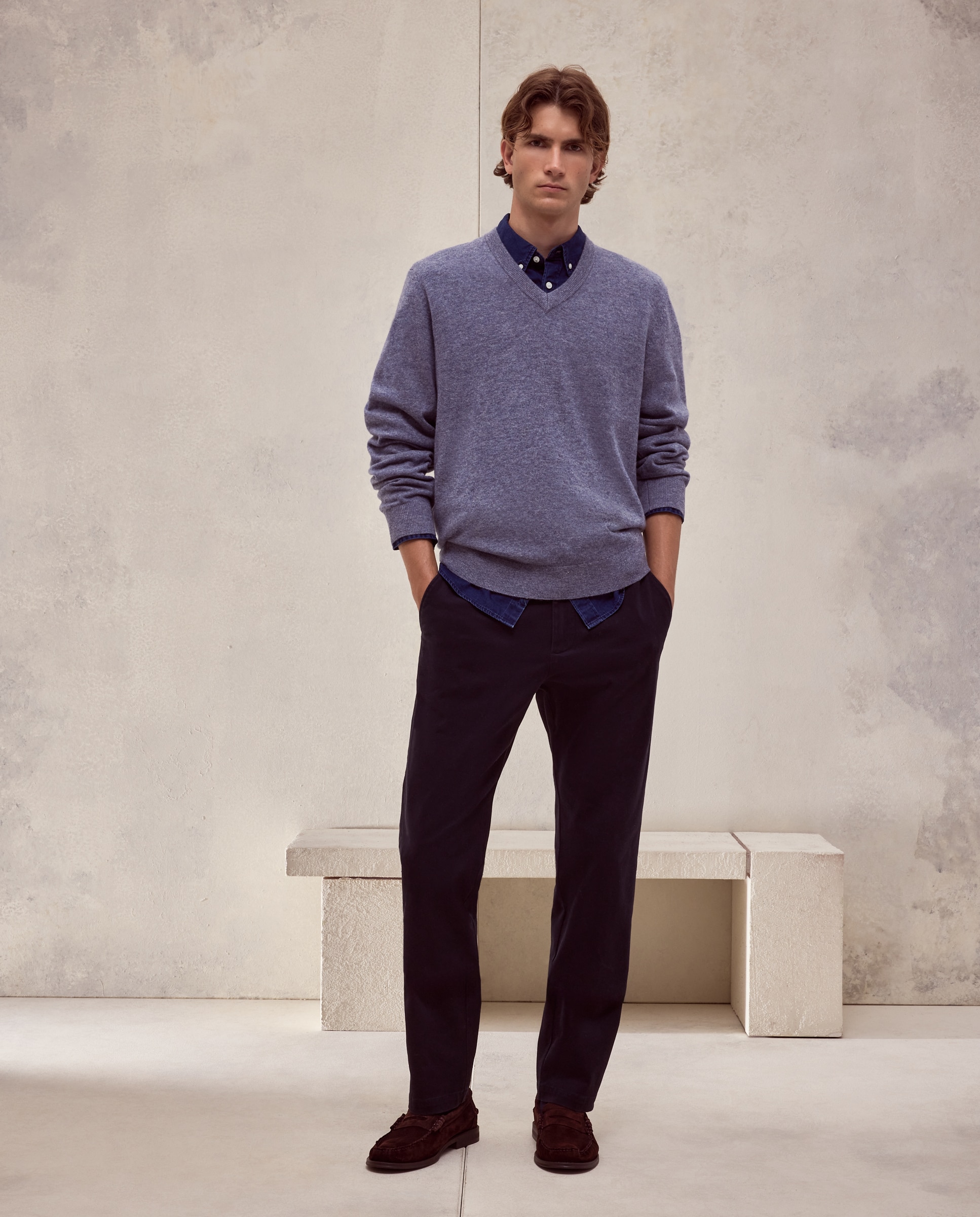 Imagen 2 de Jersey cuello pico liso100% lambswool de hombre - Dustin - Azul claro Azul claro