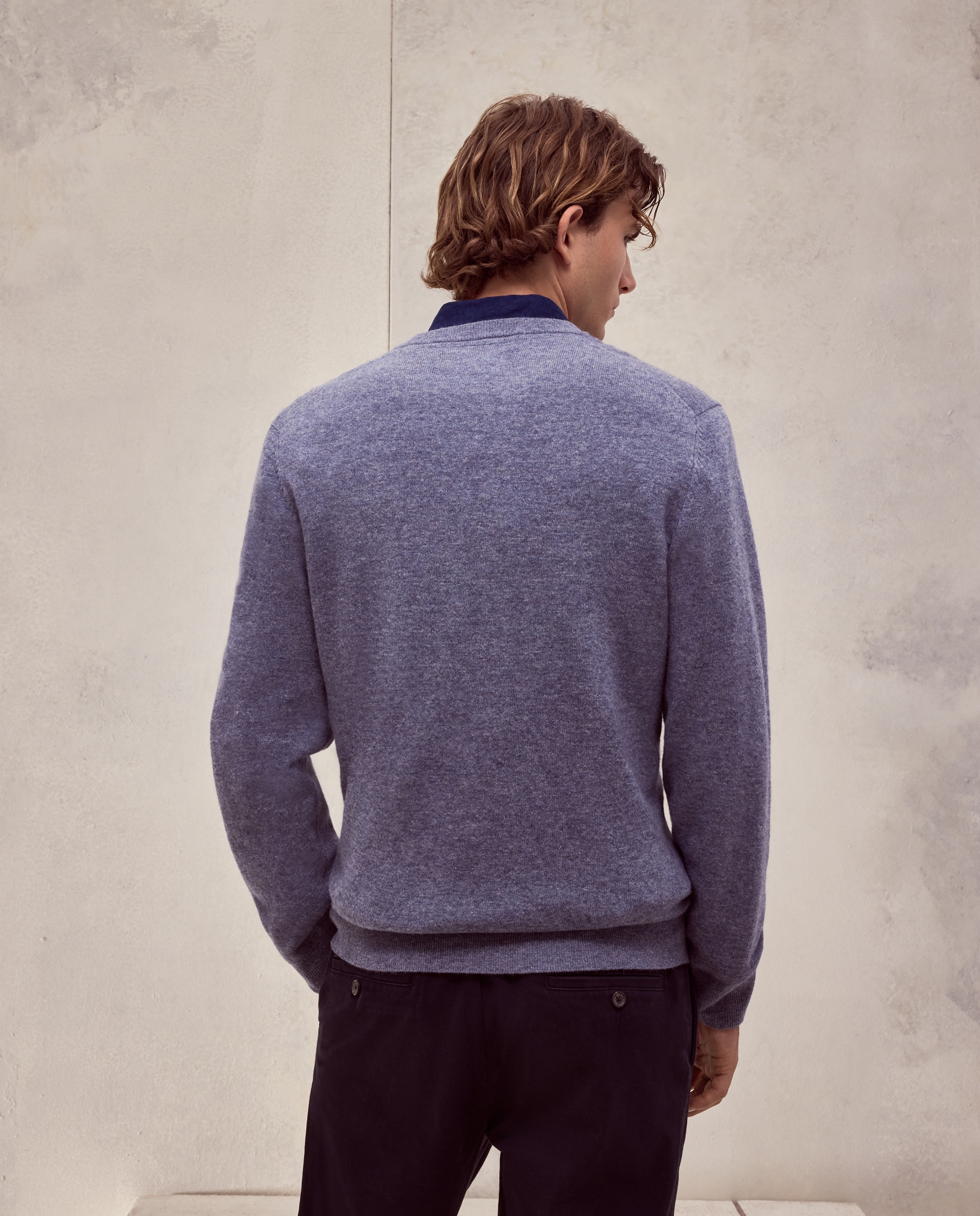 Imagen 3 de Jersey cuello pico liso100% lambswool de hombre - Dustin - Azul claro Azul claro