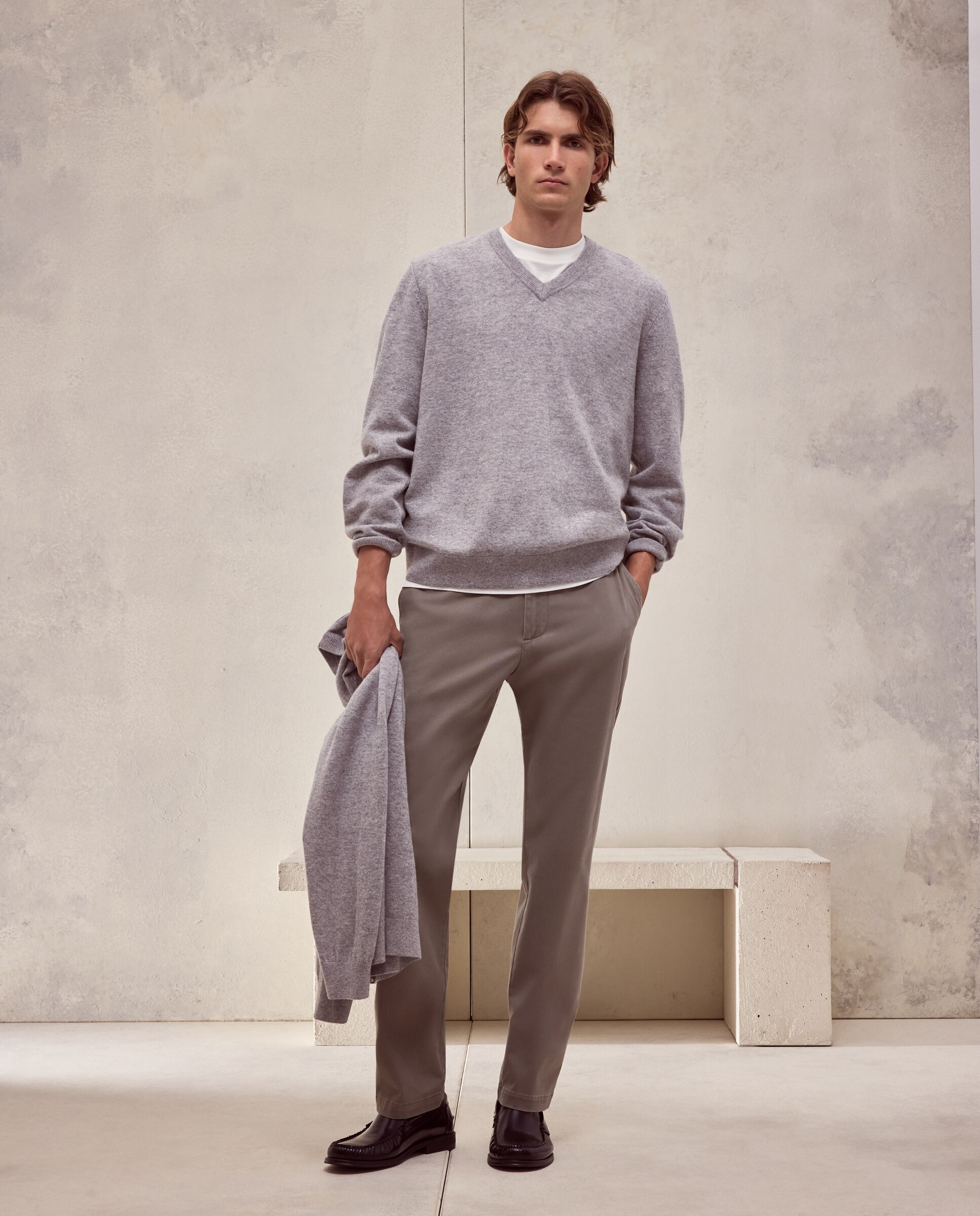 Imagen 2 de Jersey cuello pico liso100% lambswool de hombre - Dustin - Gris claro Gris claro