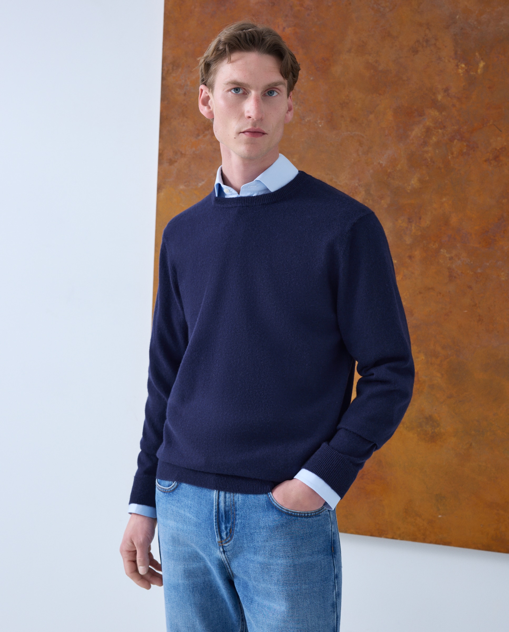 Jersey cuello redondo 100% cashmere de hombre - Emidio Tucci - Azul marino Azul marino-1