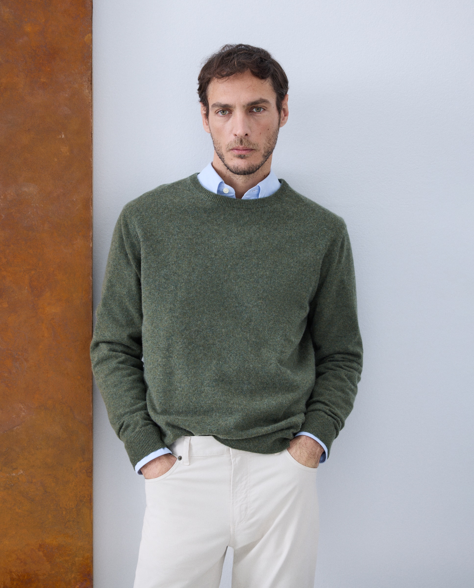 Jersey de hombre de cuello redondo liso cashmere - Emidio Tucci - Kaki Kaki-1