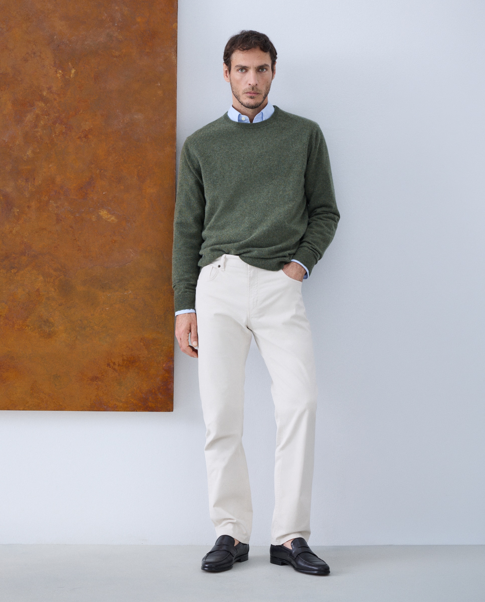 Jersey de hombre de cuello redondo liso cashmere - Emidio Tucci - Kaki Kaki-2