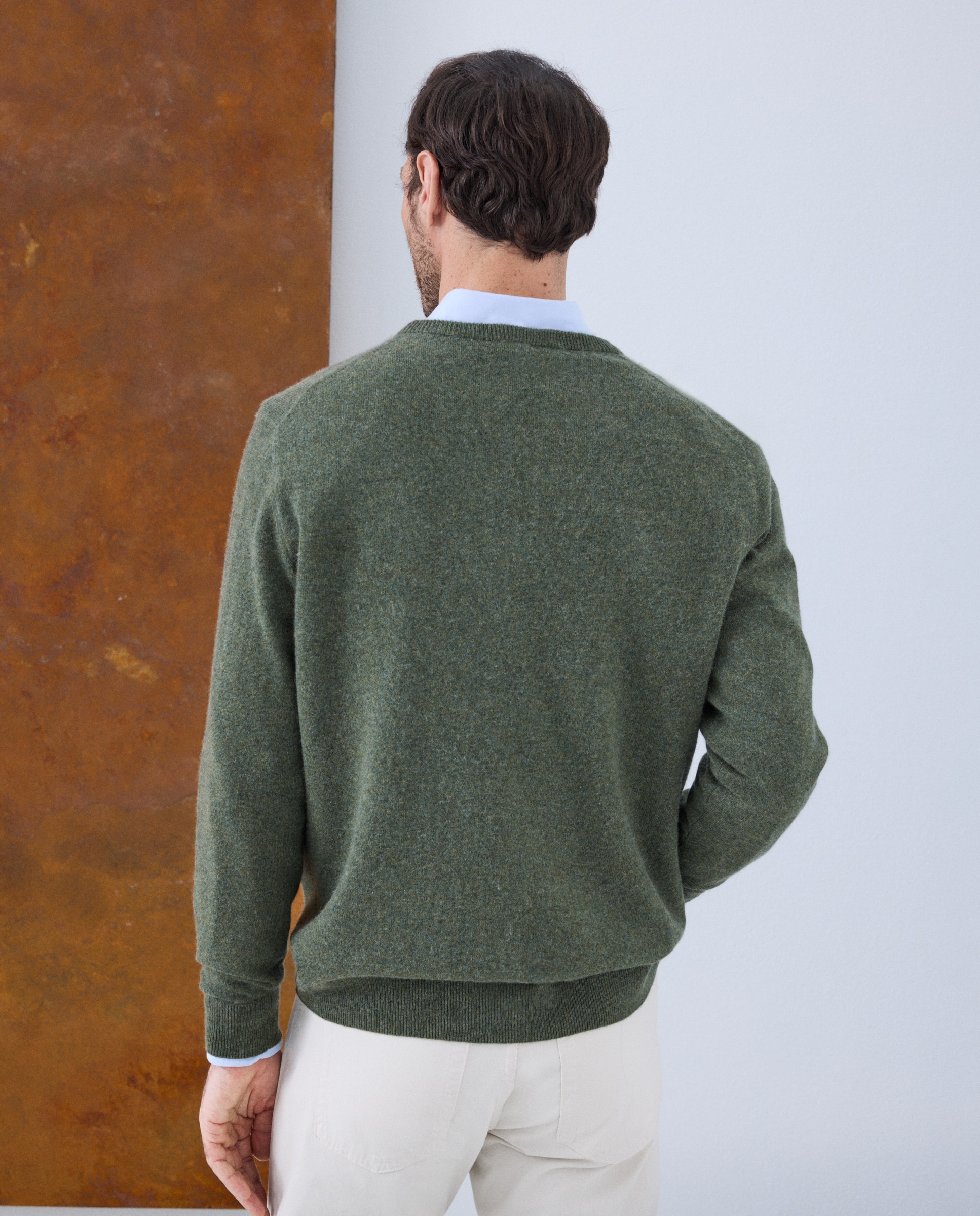 Jersey de hombre de cuello redondo liso cashmere - Emidio Tucci - Kaki Kaki-4