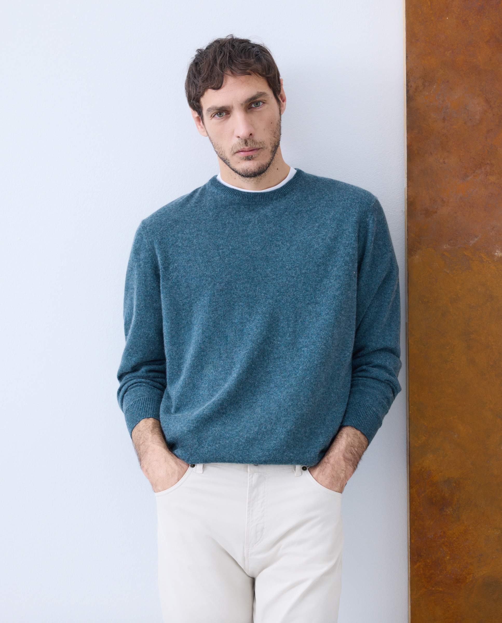 Jersey de hombre de cuello redondo liso cashmere - Emidio Tucci - Verde Verde-1