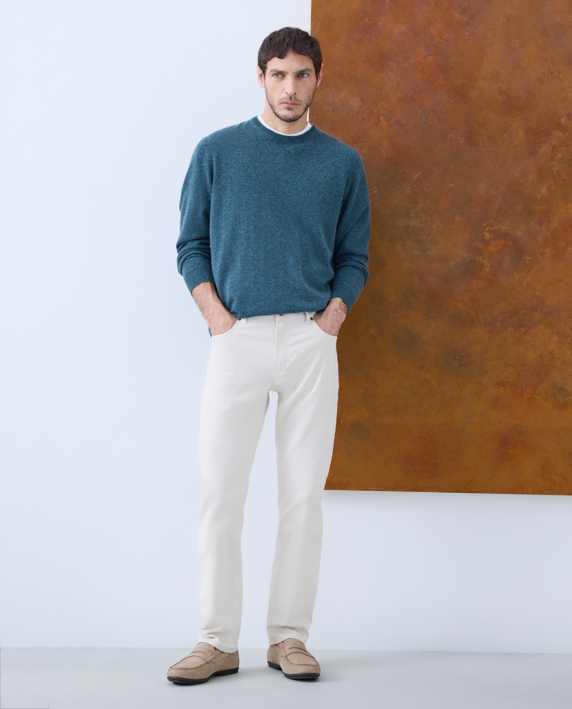Jersey de hombre de cuello redondo liso cashmere - Emidio Tucci - Verde Verde-2