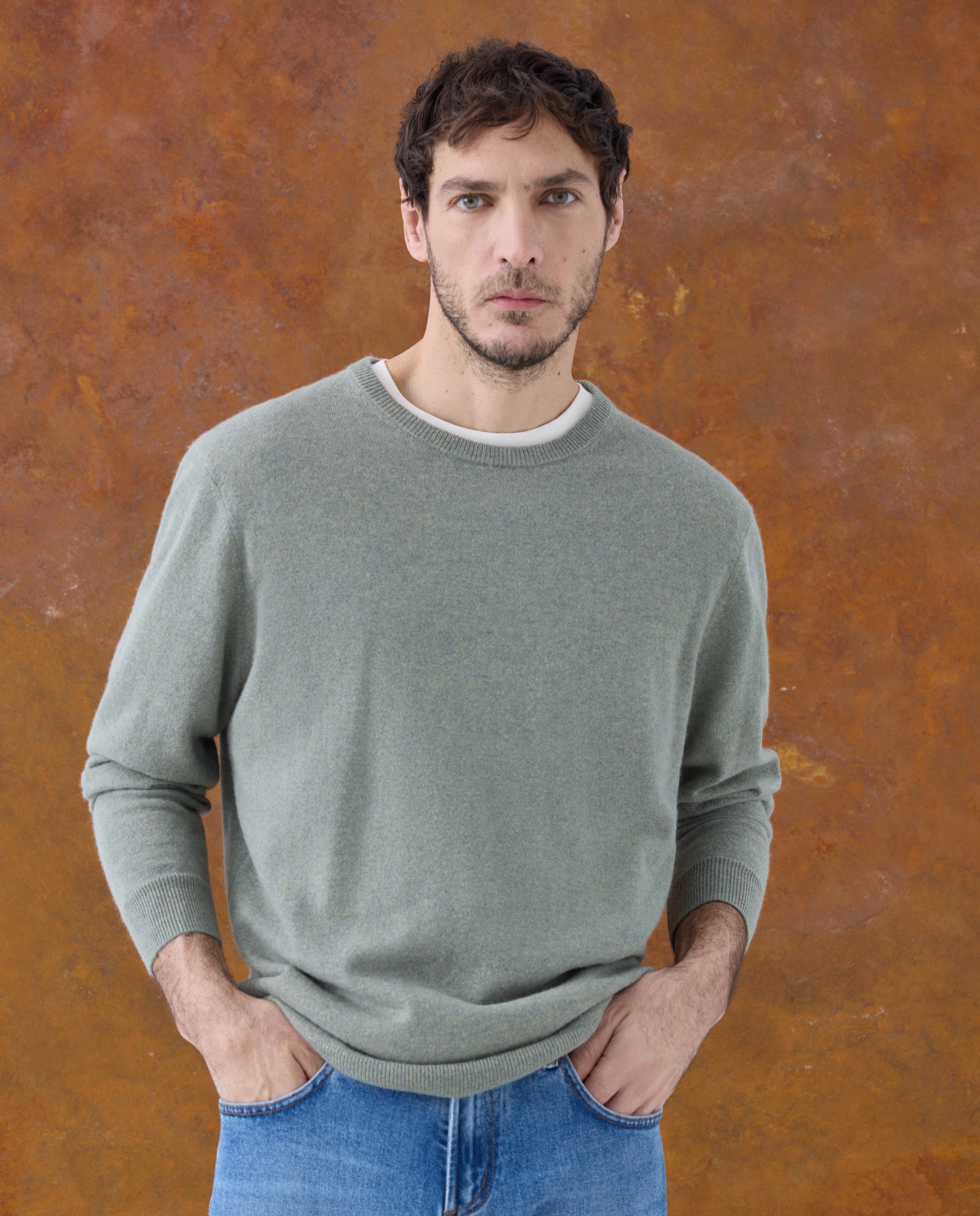 Jersey de hombre de cuello redondo liso cashmere - Emidio Tucci - Verde claro Verde claro-1