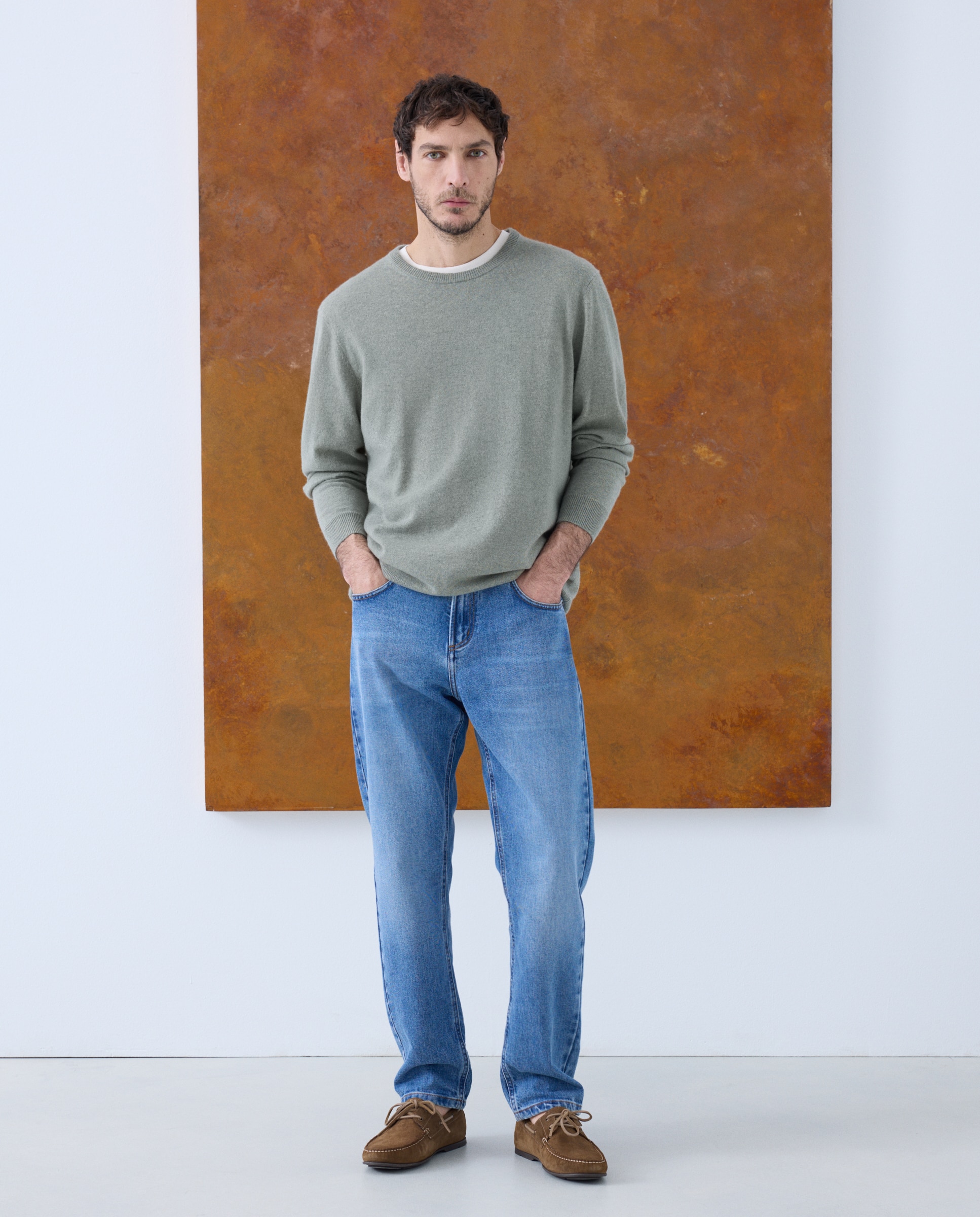 Jersey de hombre de cuello redondo liso cashmere - Emidio Tucci - Verde claro Verde claro-2