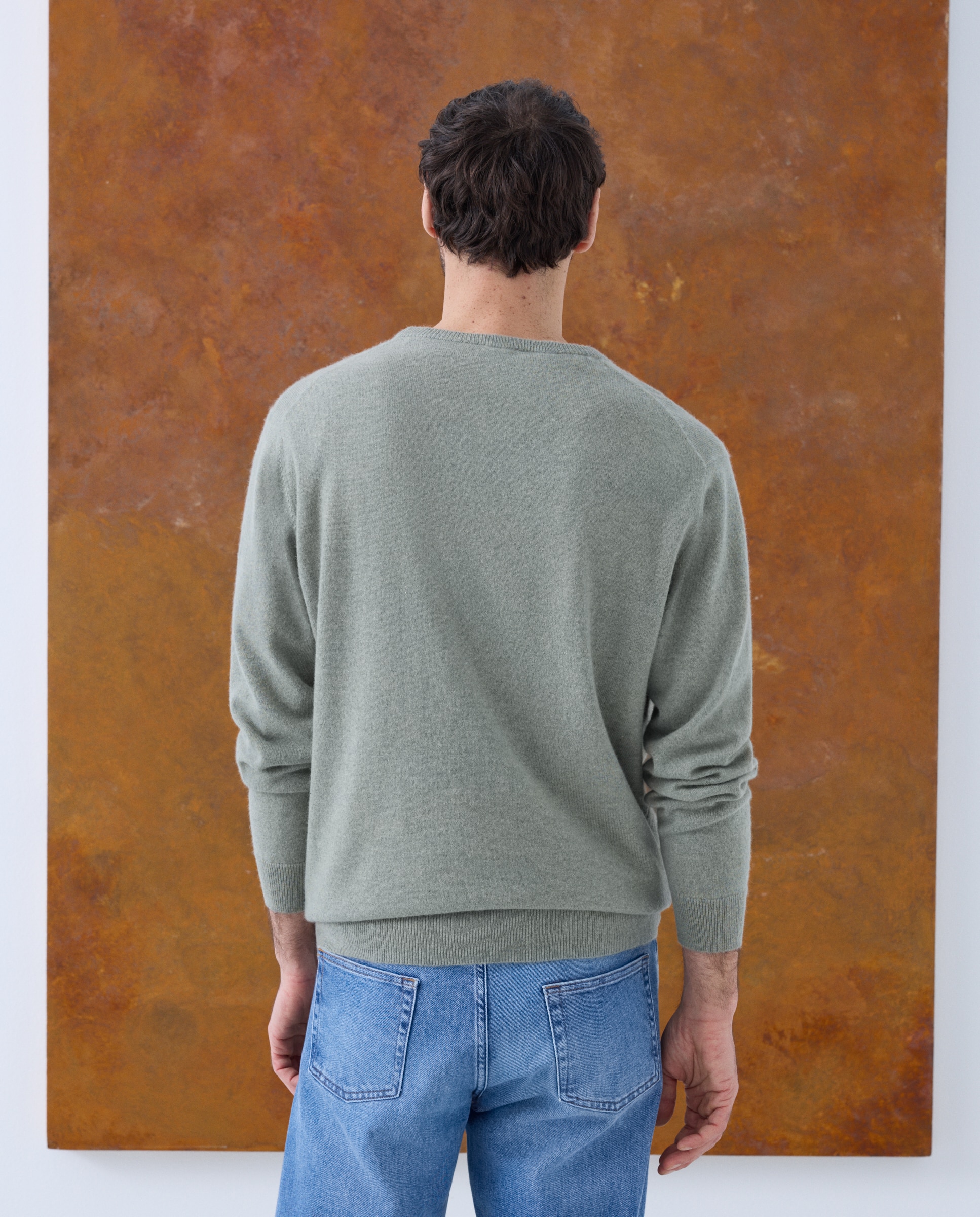 Jersey de hombre de cuello redondo liso cashmere - Emidio Tucci - Verde claro Verde claro-3