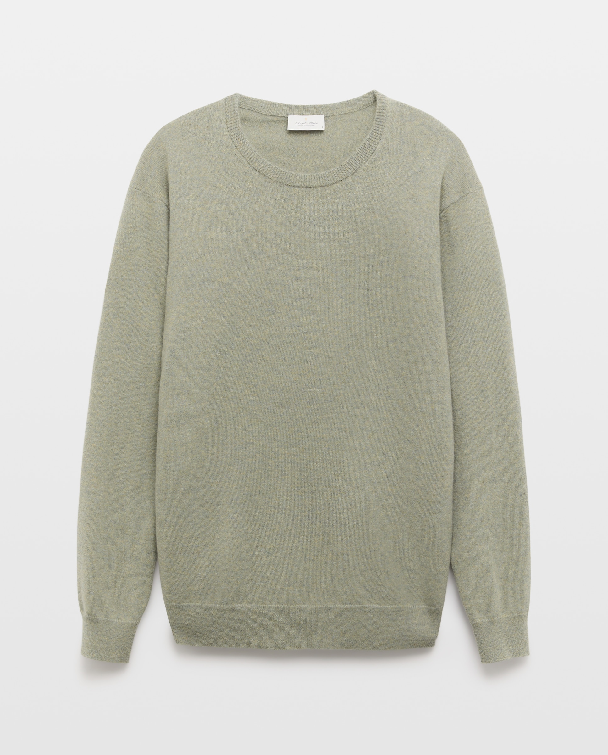 Jersey de hombre de cuello redondo liso cashmere - Emidio Tucci - Verde claro Verde claro-5