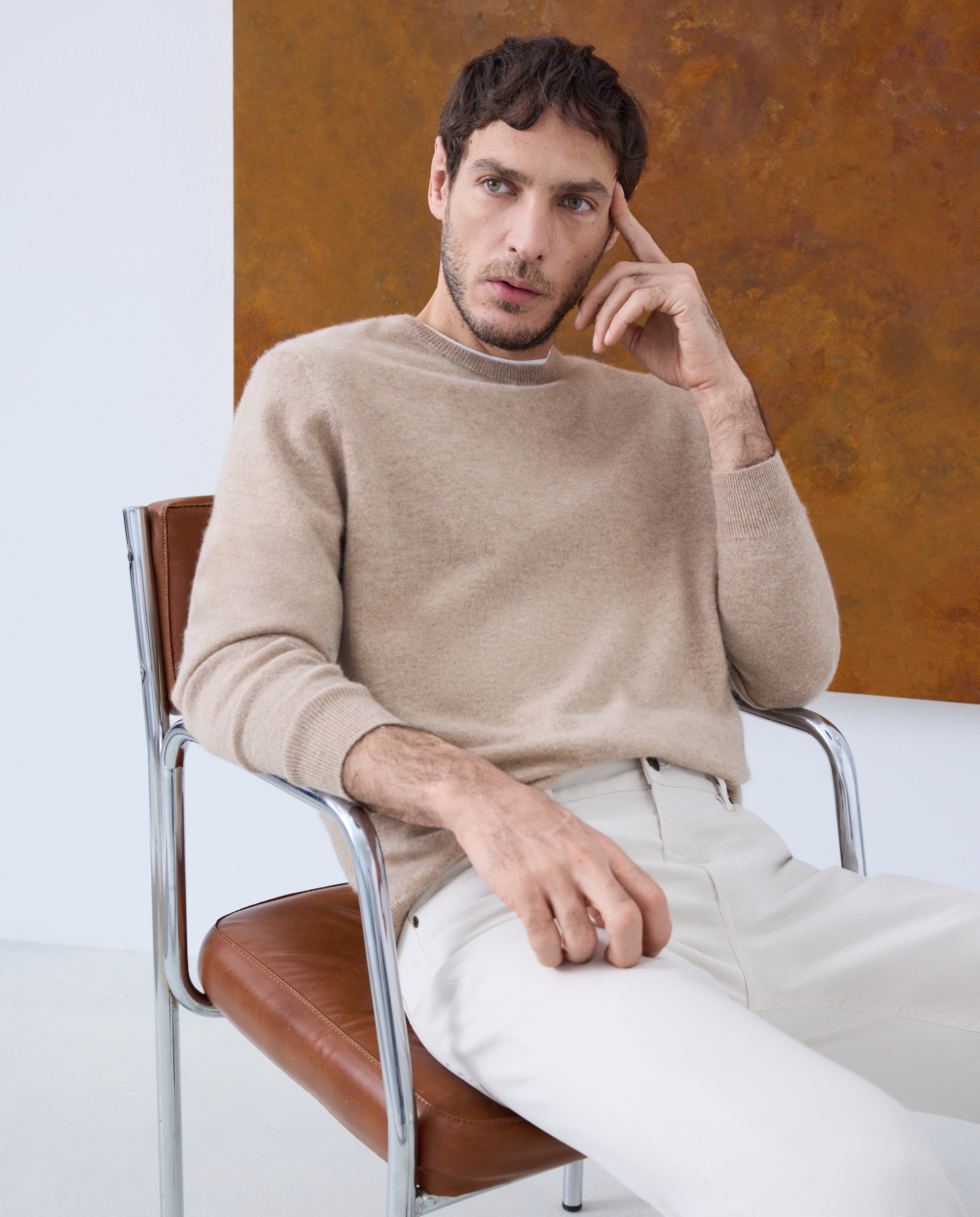 Jersey cuello redondo 100% cashmere de hombre - Emidio Tucci - Beige Beige-1