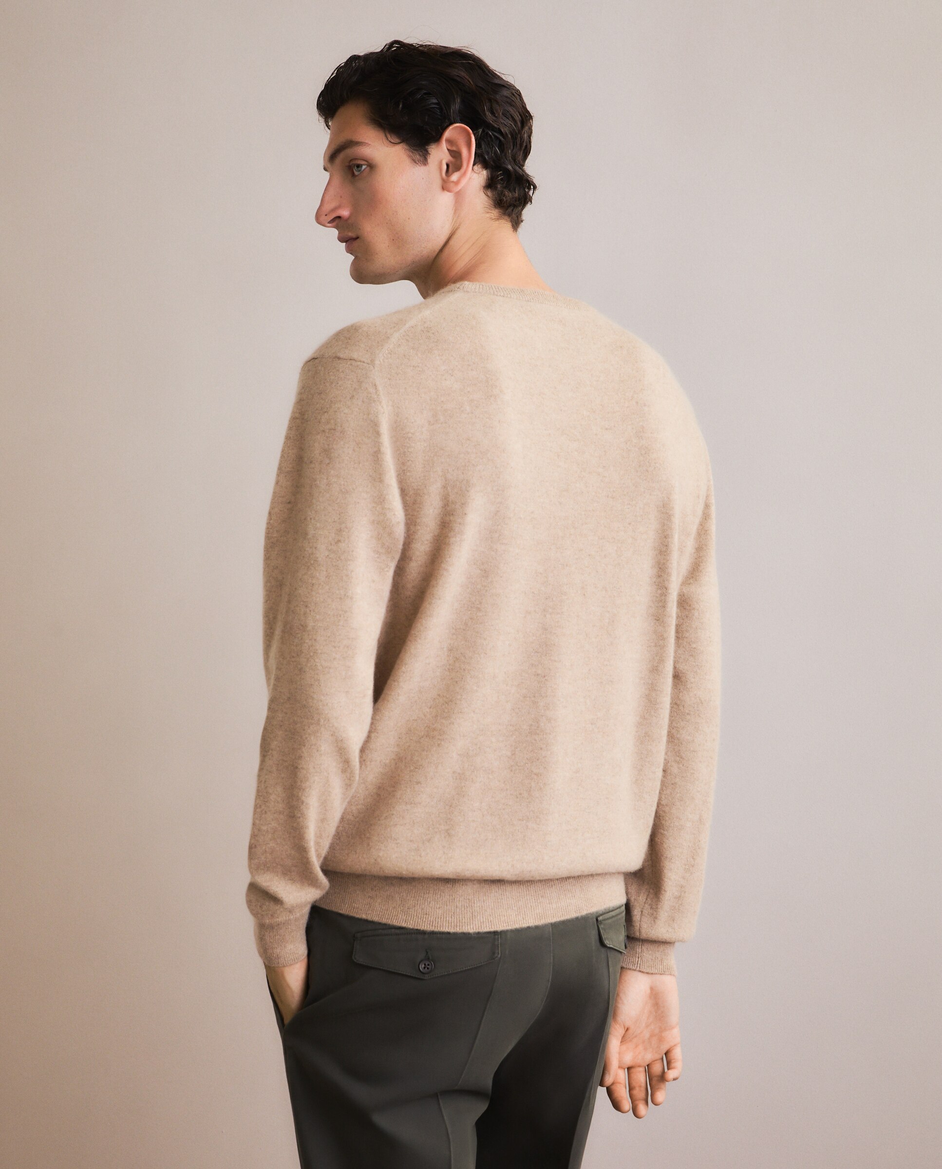 Jersey cuello redondo 100% cashmere de hombre - Emidio Tucci - Beige Beige-4
