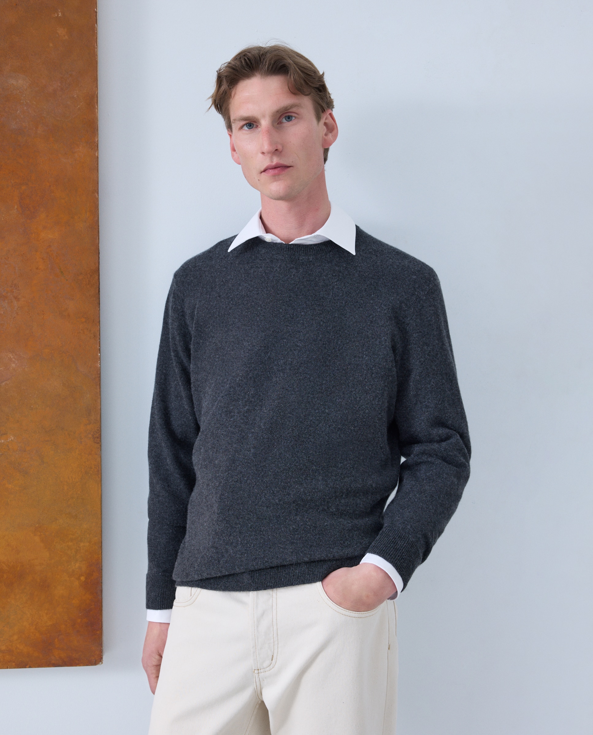 Jersey cuello redondo 100% cashmere de hombre - Emidio Tucci - Gris oscuro Gris oscuro-1